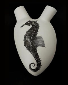 "Wild" Heart Vases, 5 Pieces, Handmade in Italy, Porcelain, Wall decor