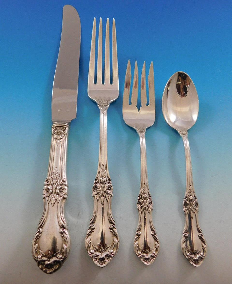 Wild Rose by International Sterling Silver Flatware Service 12 Set 90 Pcs Dinner In Excellent Condition In Big Bend, WI