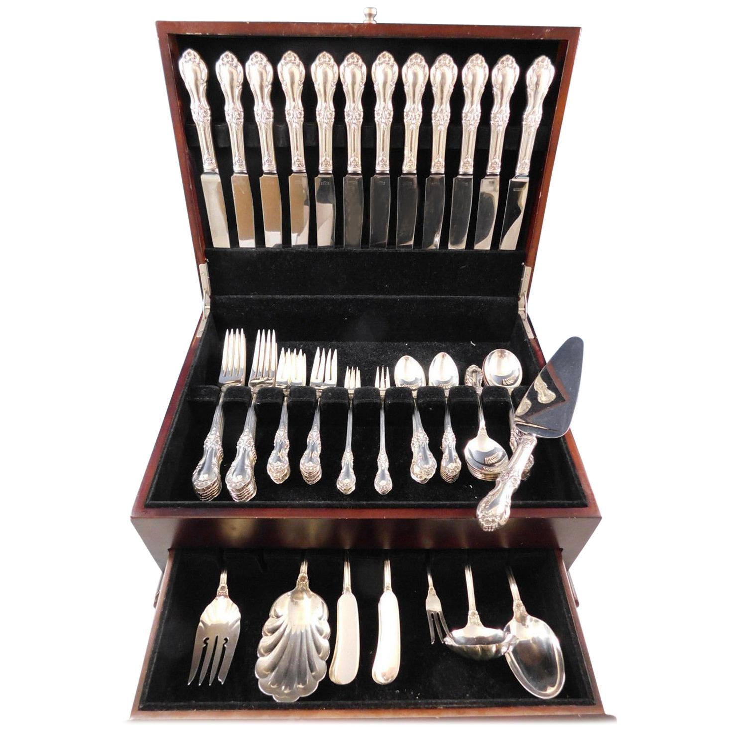 Wild Rose by International Sterling Silver Flatware Service 12 Set 90 Pcs Dinner