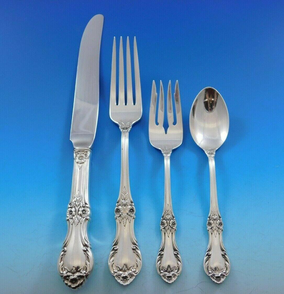 Wild Rose by International Sterling Silver Flatware Set 12 Service 79 Pcs Dinner In Excellent Condition For Sale In Big Bend, WI