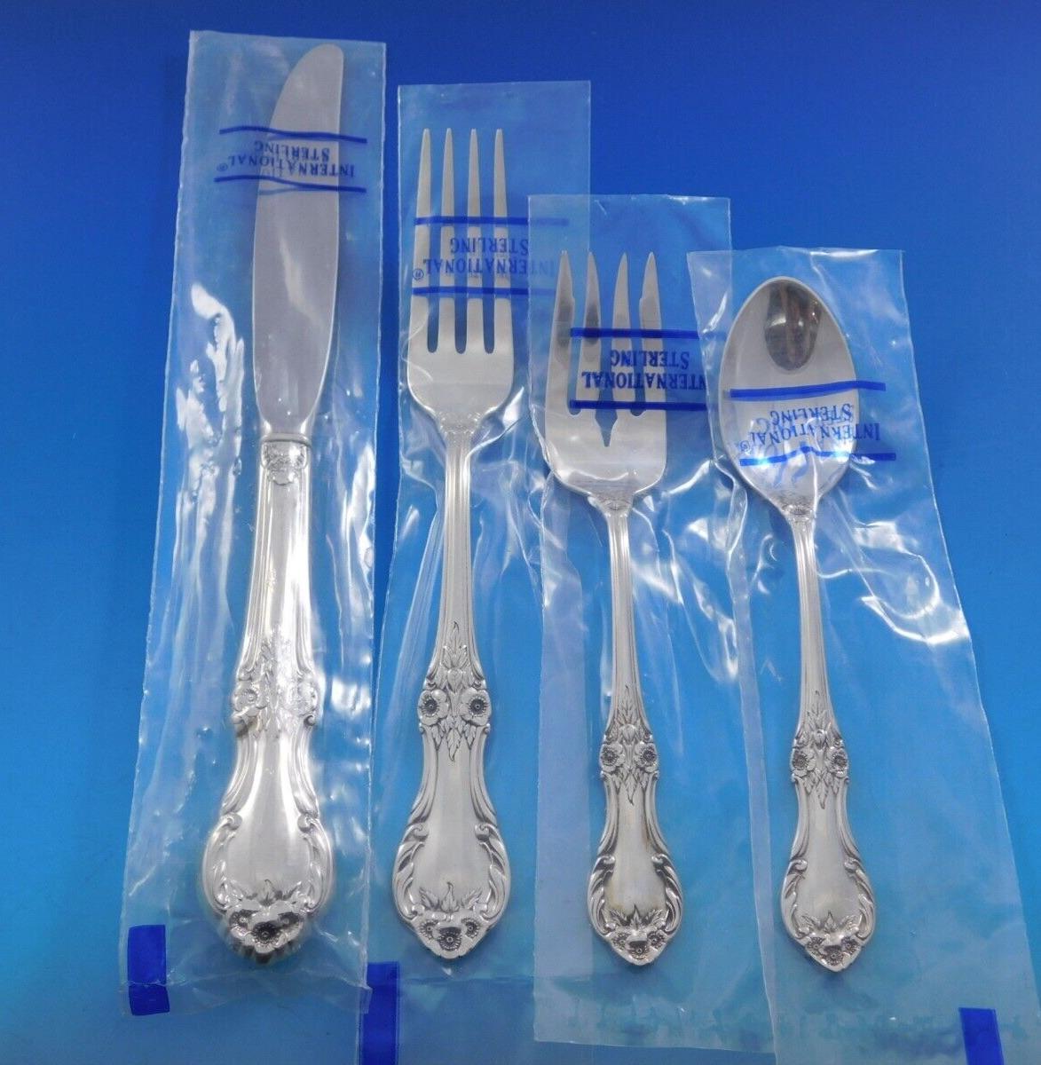 Wild Rose by International Sterling Silver Flatware Set 64 pcs Place Size New For Sale 4
