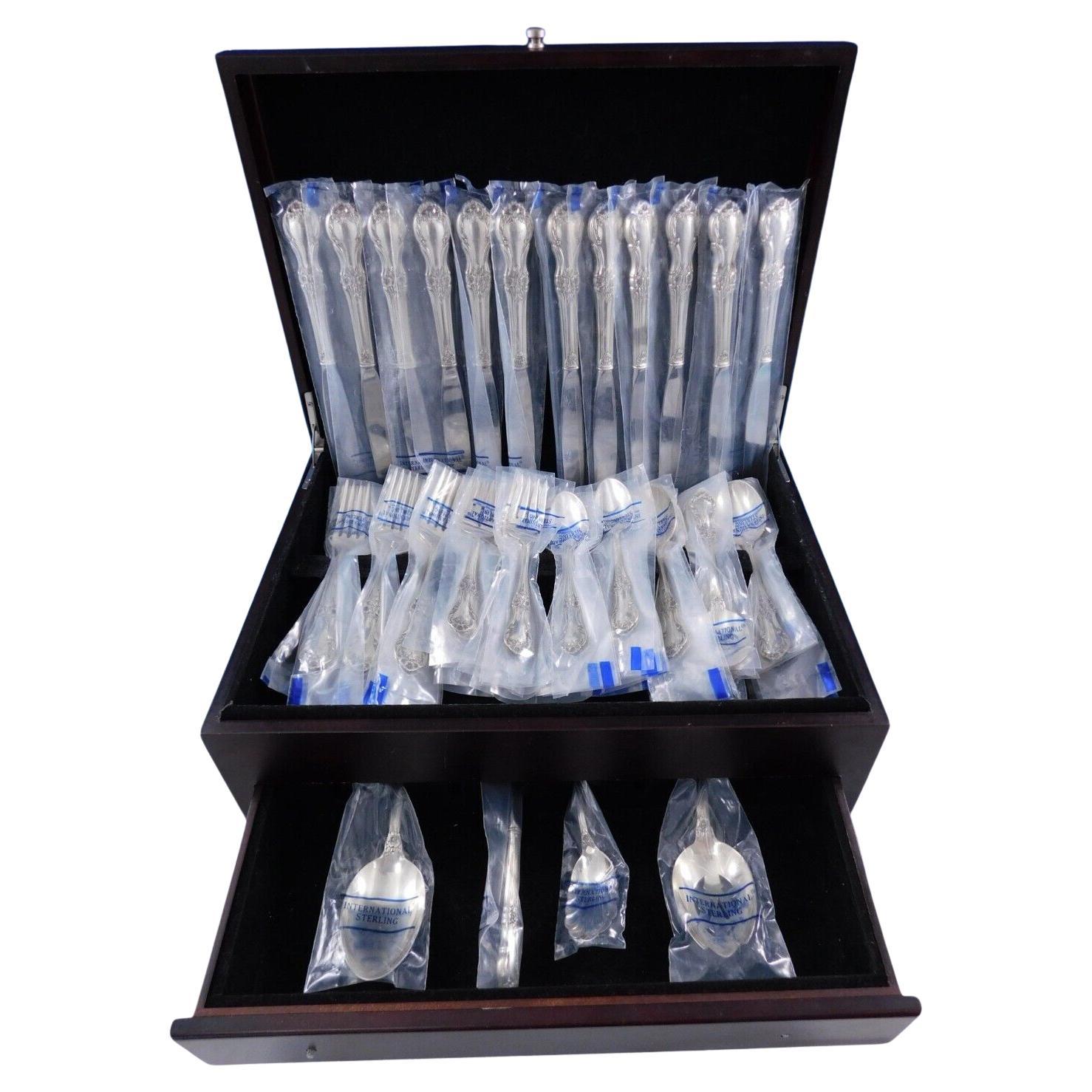 Wild Rose von International Sterling Silber Besteck Set 64 Stück Platz Größe Neu