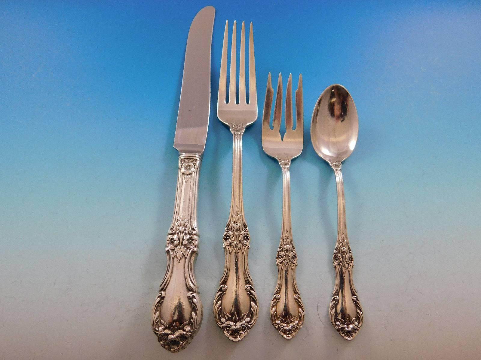 Wild Rose by International Sterling Silver Flatware Set 8 Service 51 Pcs Dinner In Excellent Condition For Sale In Big Bend, WI