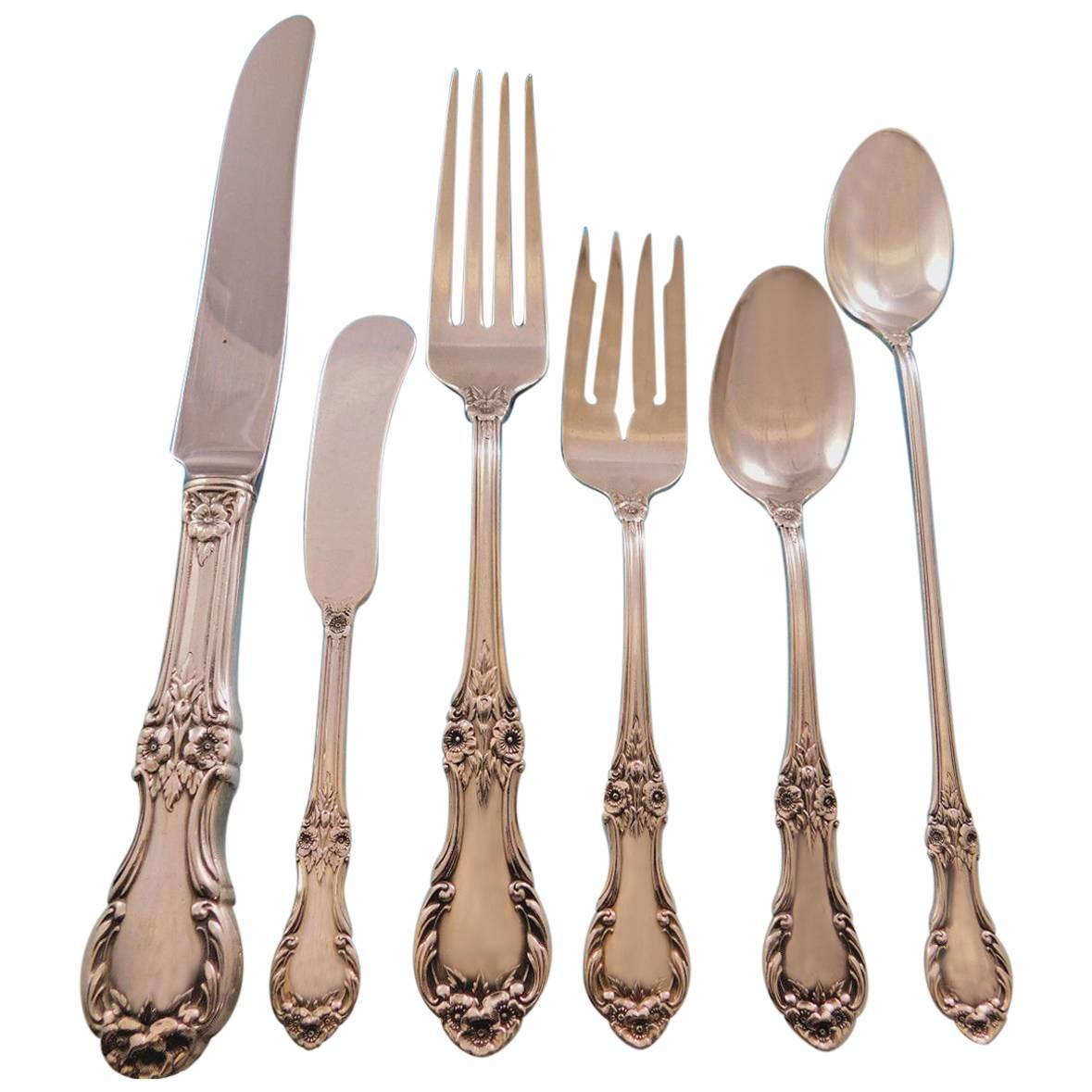 Ensemble de couverts en argent sterling Wild Rose par International, 8 services, 51 pièces