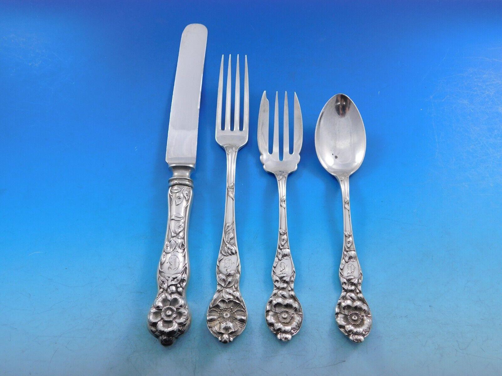 Wild Rose by Watson Sterling Silver Flatware Set Service 87 pieces In Excellent Condition For Sale In Big Bend, WI