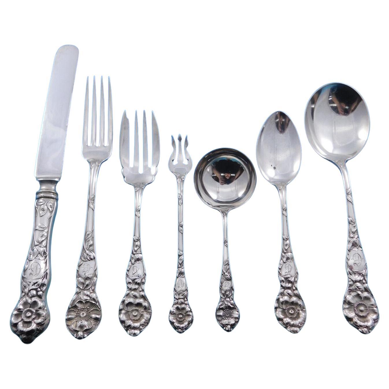 Wild Rose by Watson Sterling Silver Flatware Set Service 87 pieces For Sale