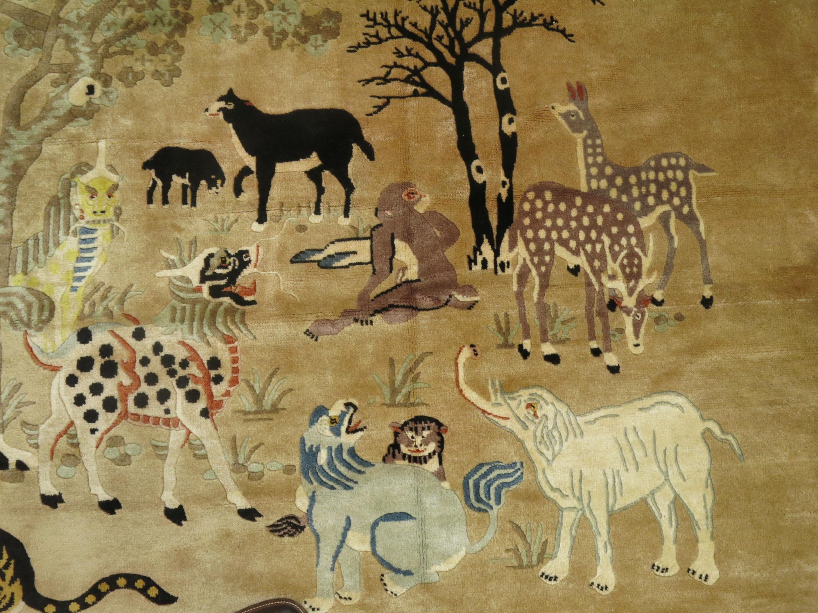 20th Century Wild Safari Pictorial Chinese Rug