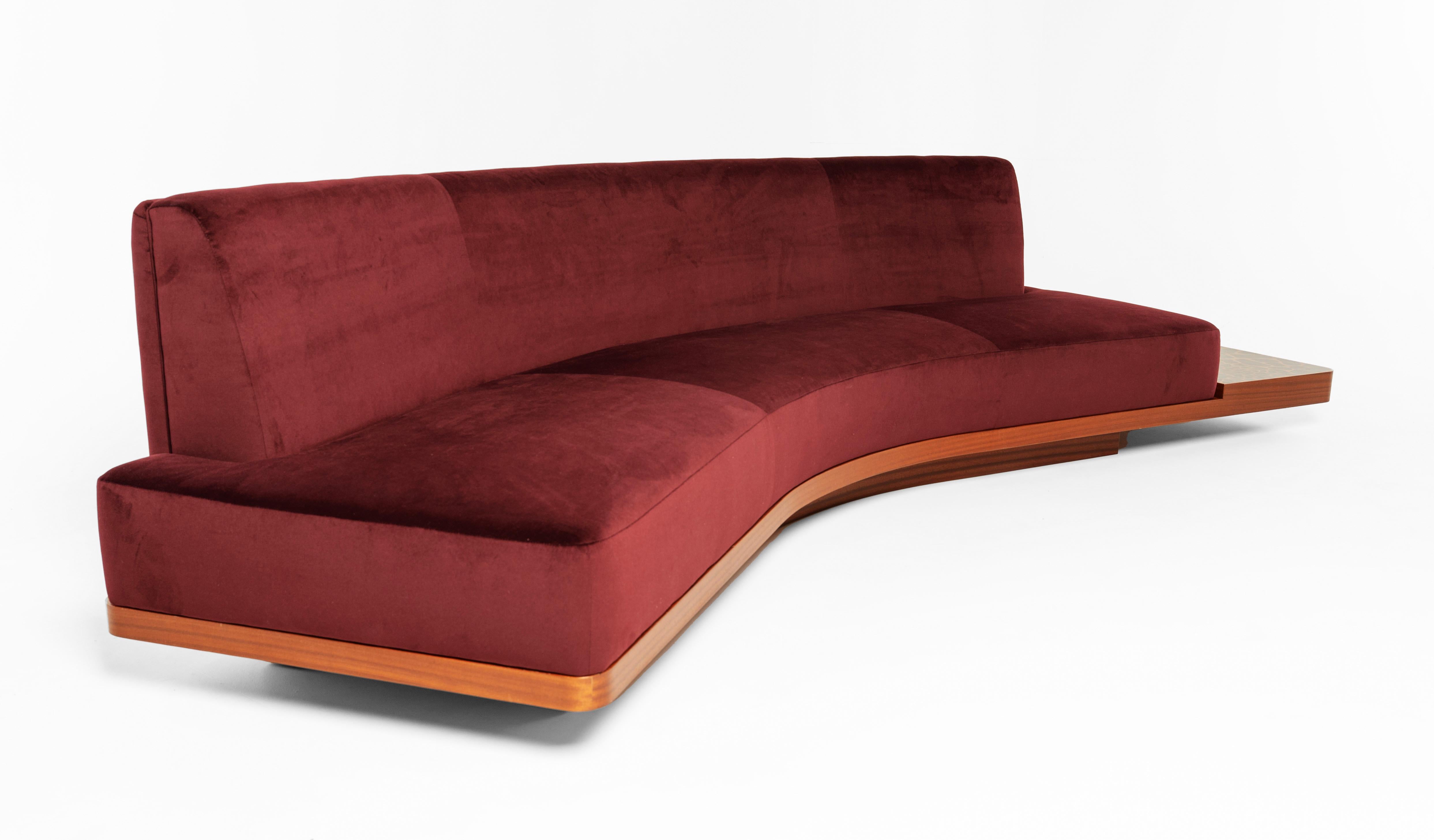 WILD SIDE Curved Red Wine Sofa with Giraffe-Inlaid Low Table by Lorenza Bozzoli For Sale 3
