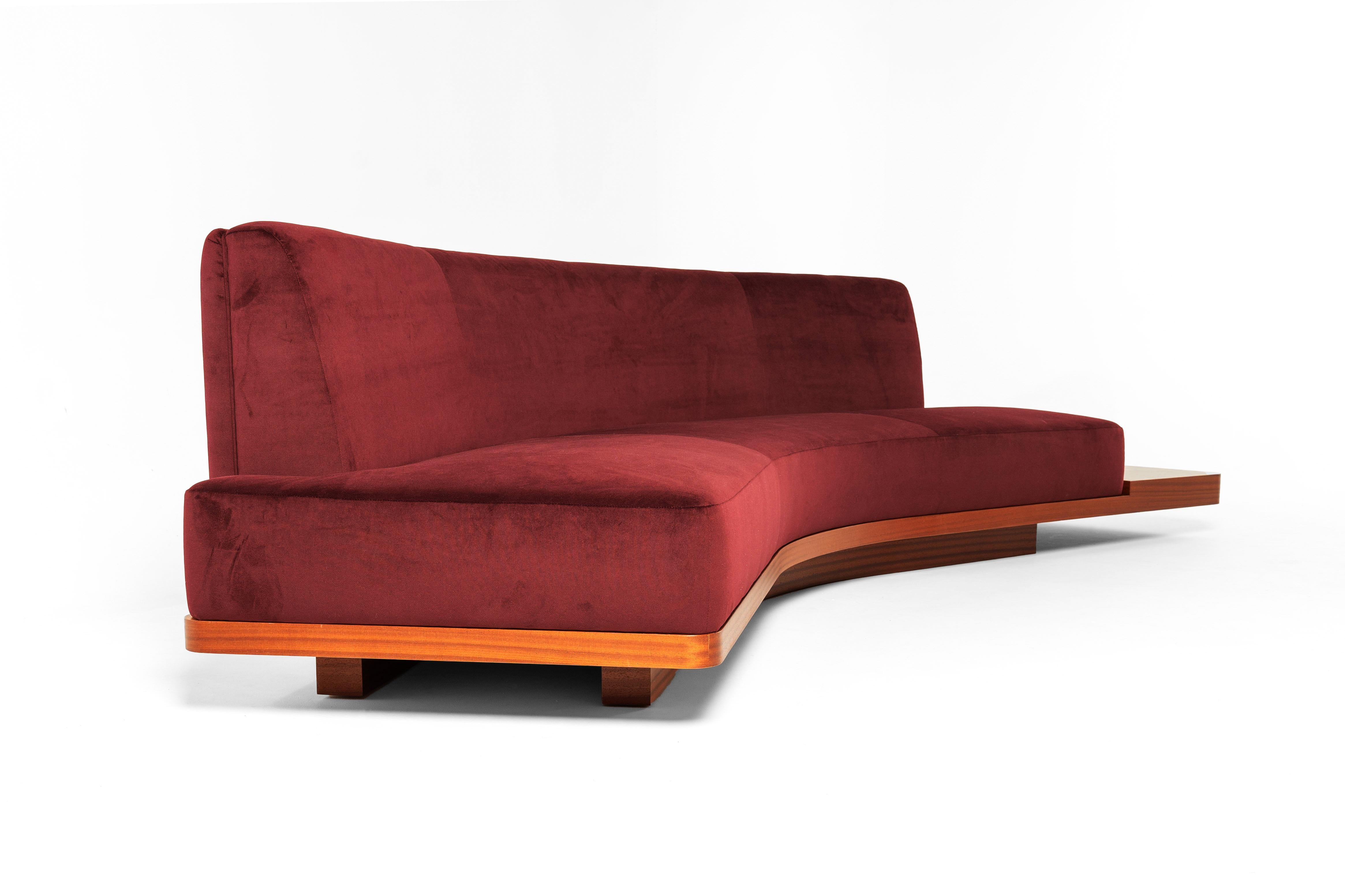 Italian WILD SIDE Curved Red Wine Sofa with Giraffe-Inlaid Low Table by Lorenza Bozzoli For Sale