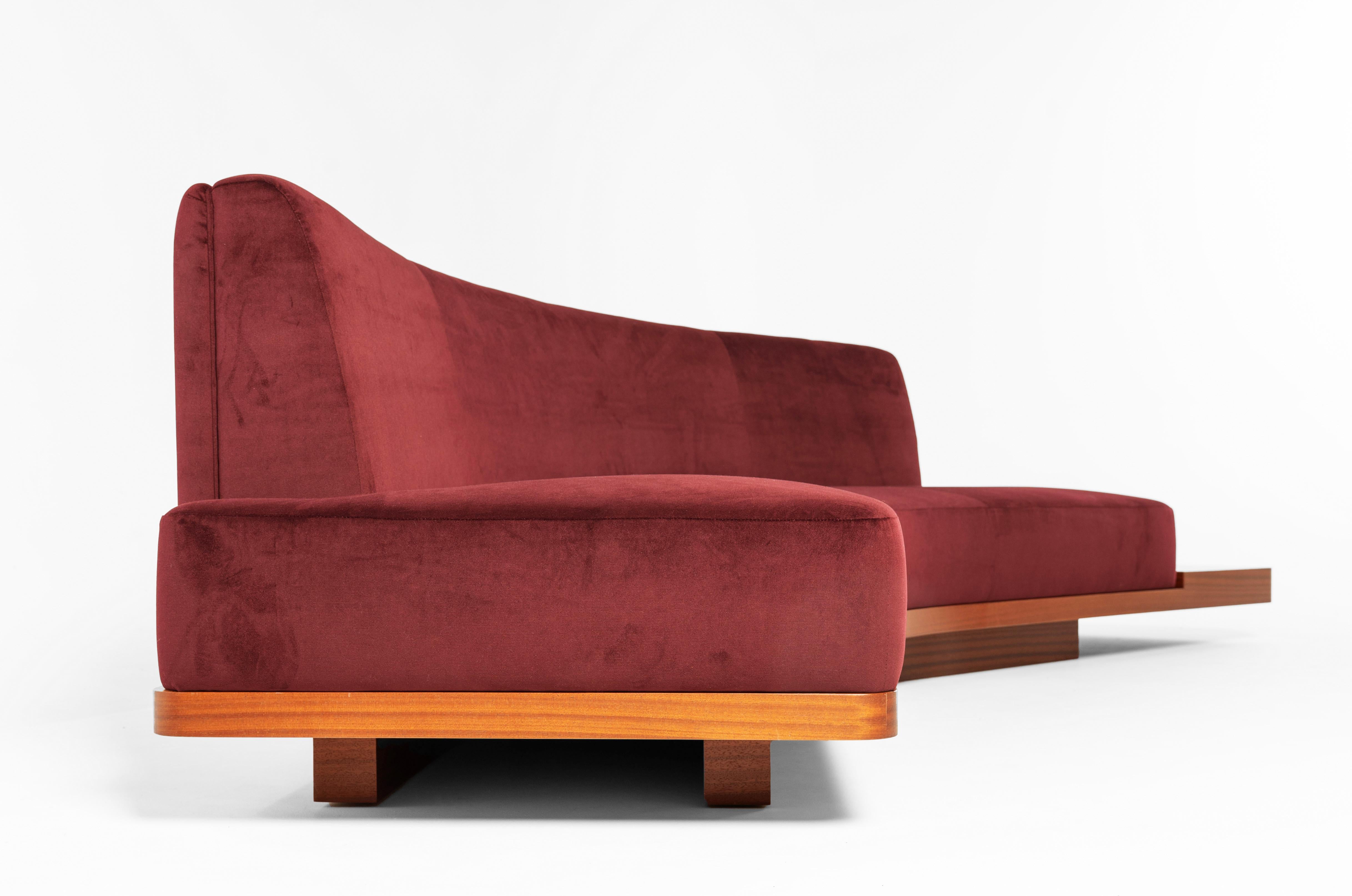 Contemporary WILD SIDE Curved Red Wine Sofa with Giraffe-Inlaid Low Table by Lorenza Bozzoli For Sale