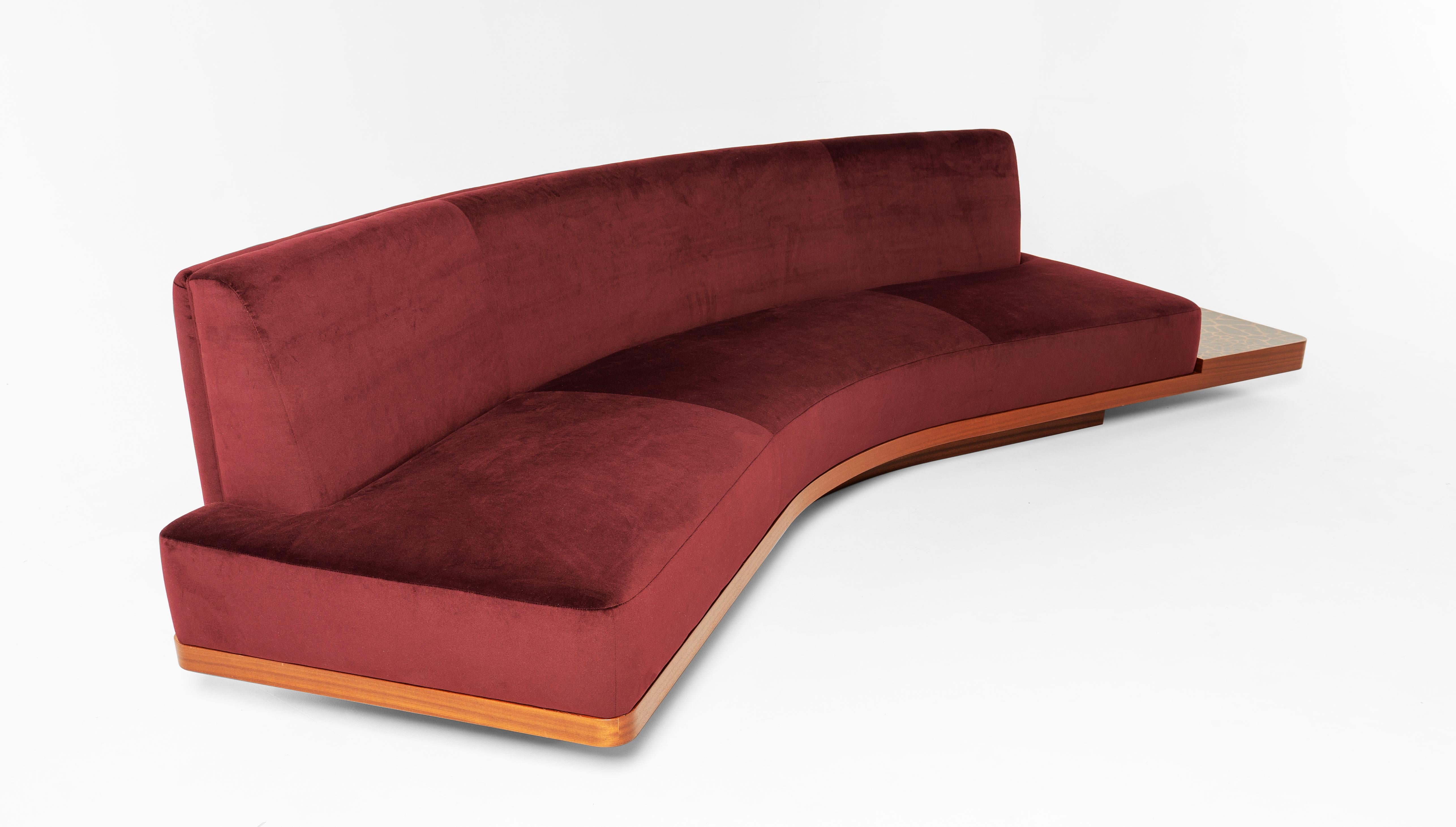 Fabric WILD SIDE Curved Red Wine Sofa with Giraffe-Inlaid Low Table by Lorenza Bozzoli For Sale