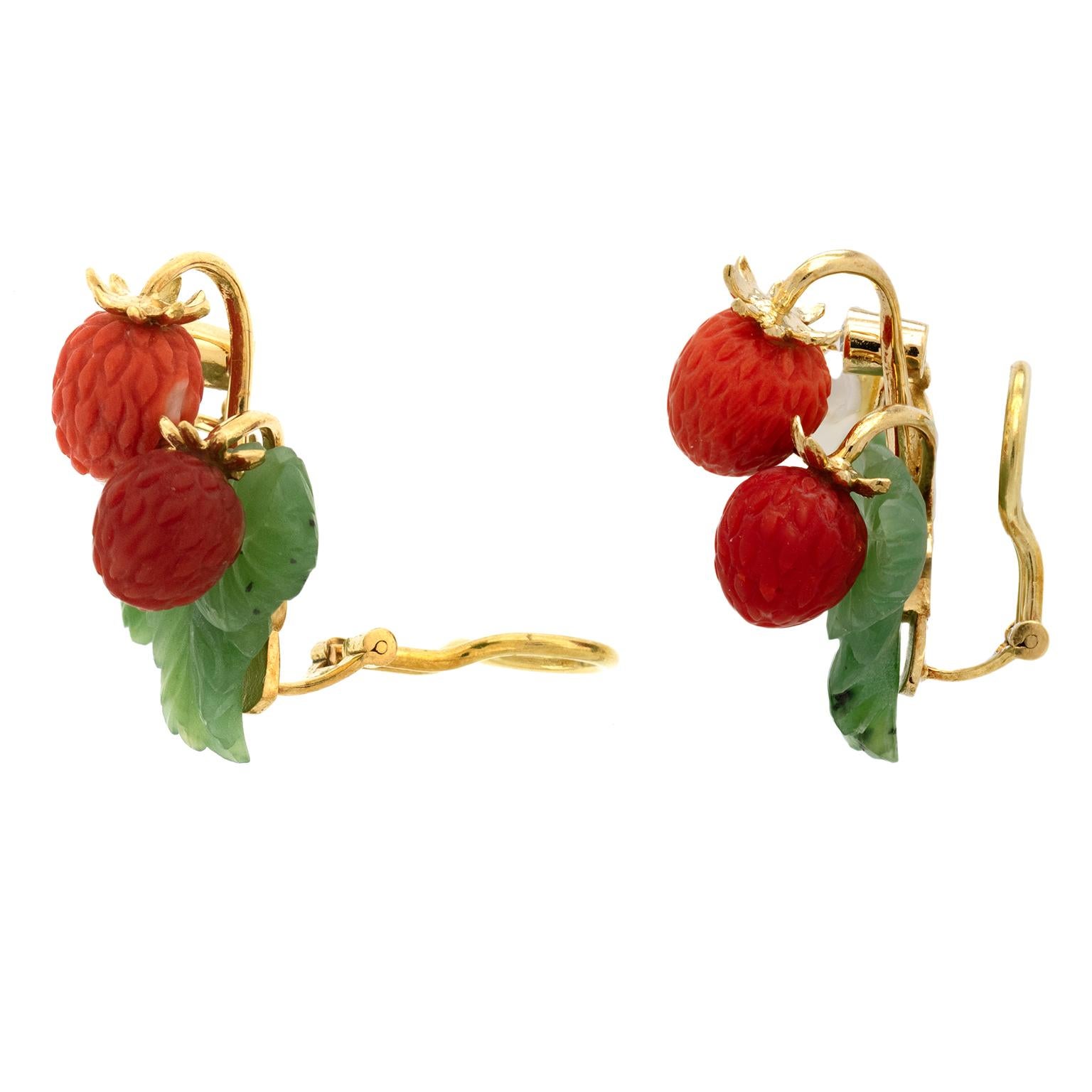 Wild Strawberries Hardstone Earrings For Sale 3
