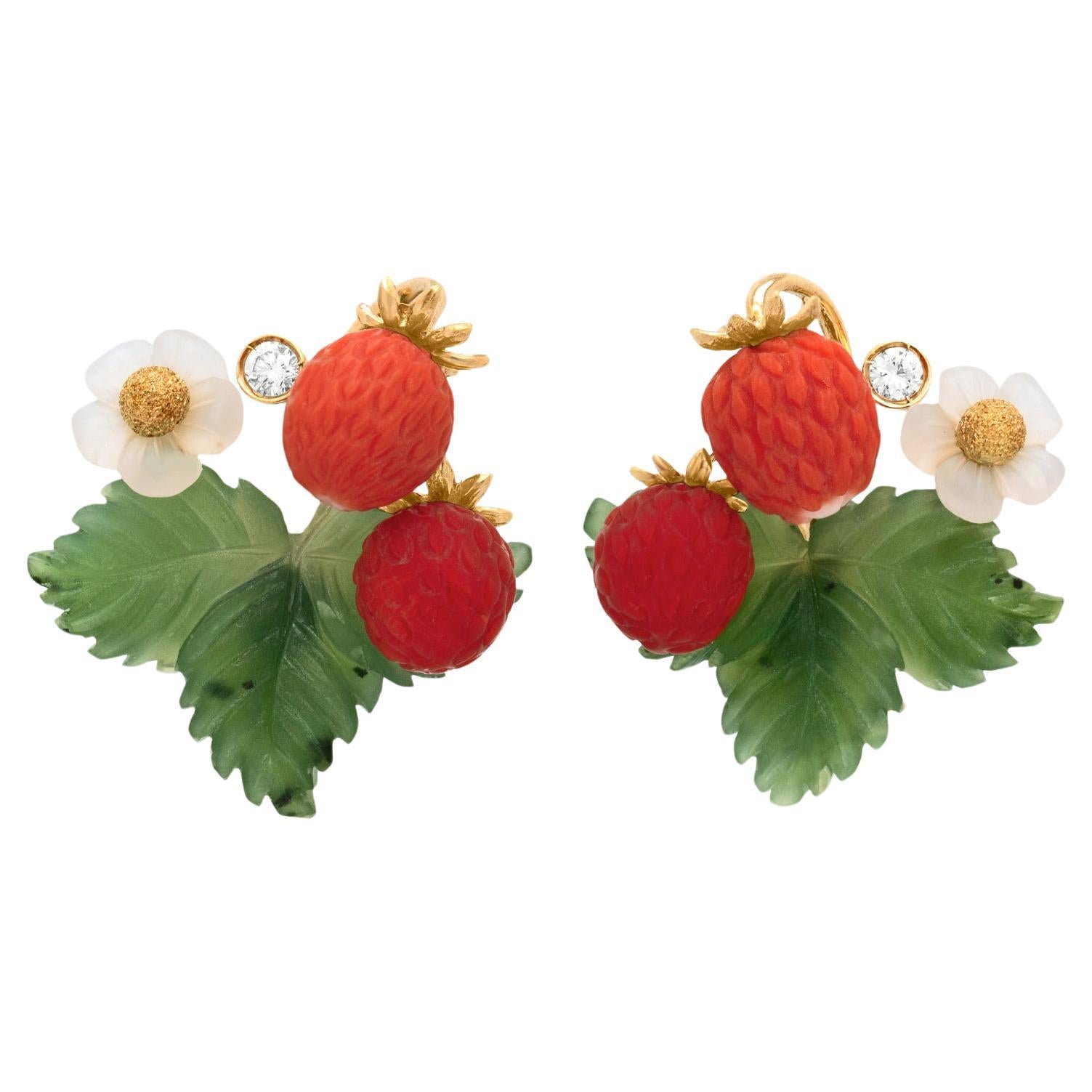 Wild Strawberries Hardstone Earrings For Sale
