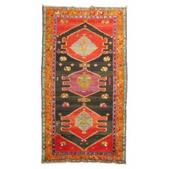 Vintage Wild 20th Century Colorful Turkish Kars Anatolian Gallery Rug