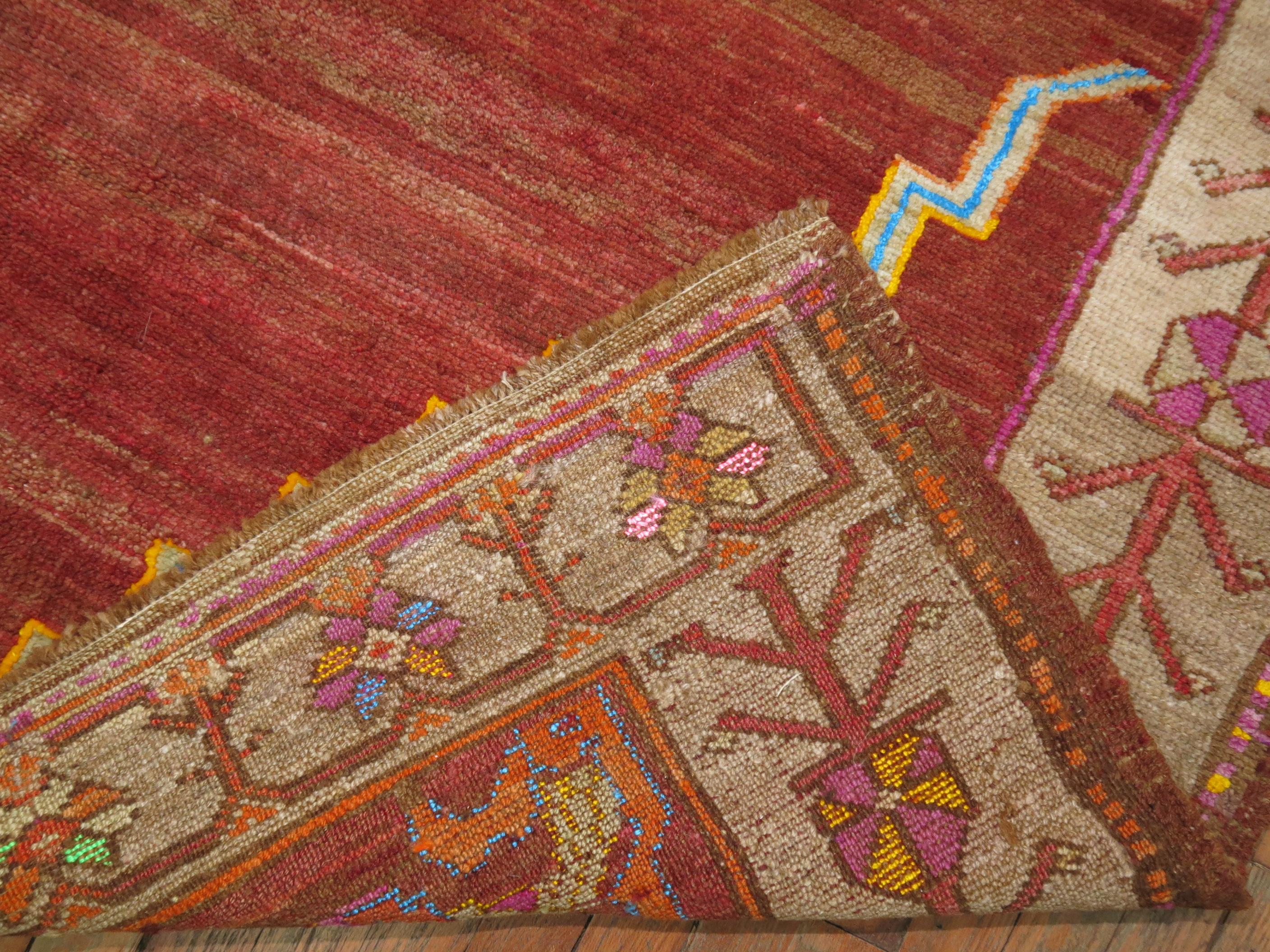 Hand-Knotted Wild Vintage Room Size Turkish Rug For Sale
