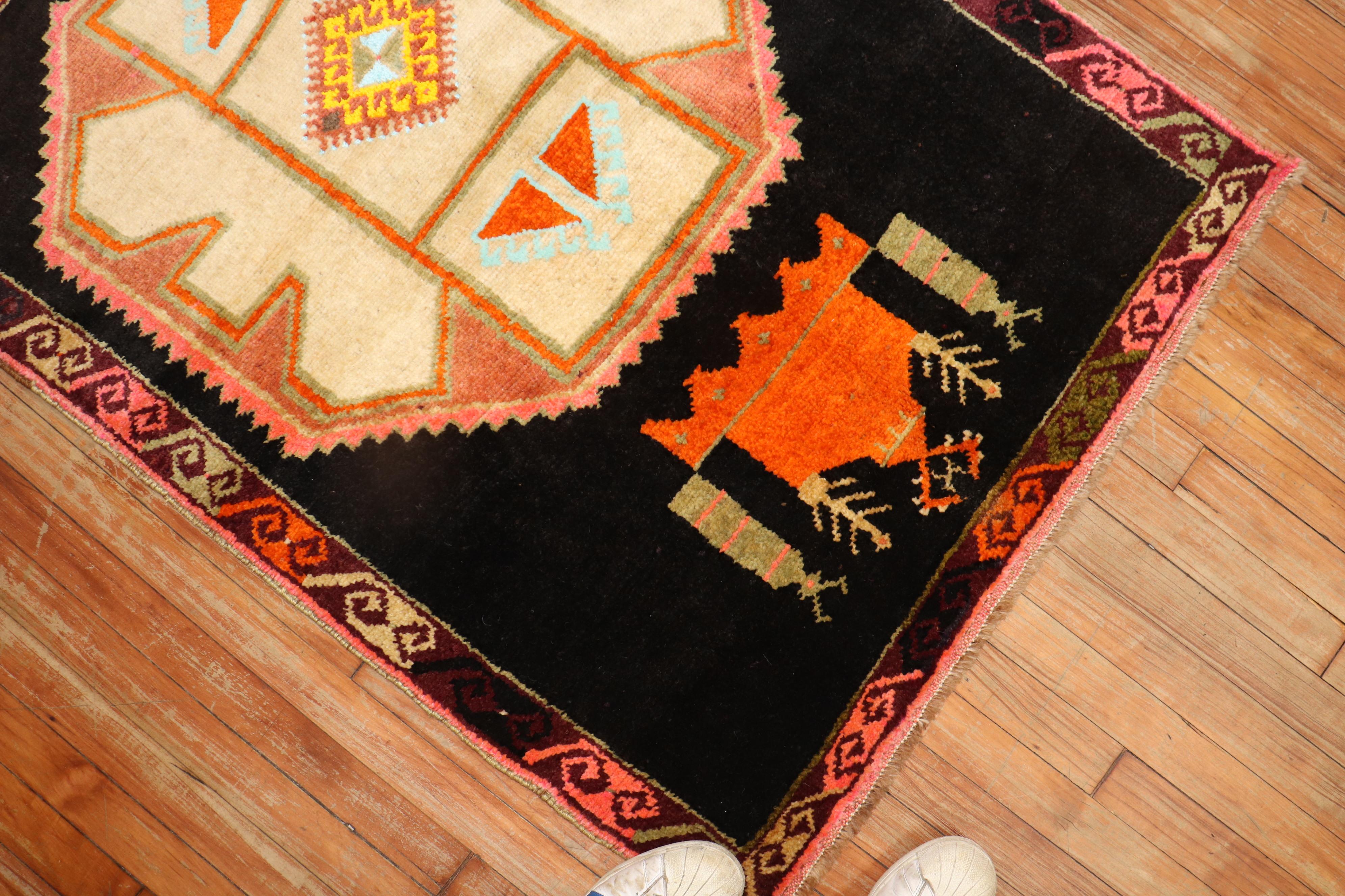 Wild Vintage Scatter Size Turkish Rug In Good Condition In New York, NY