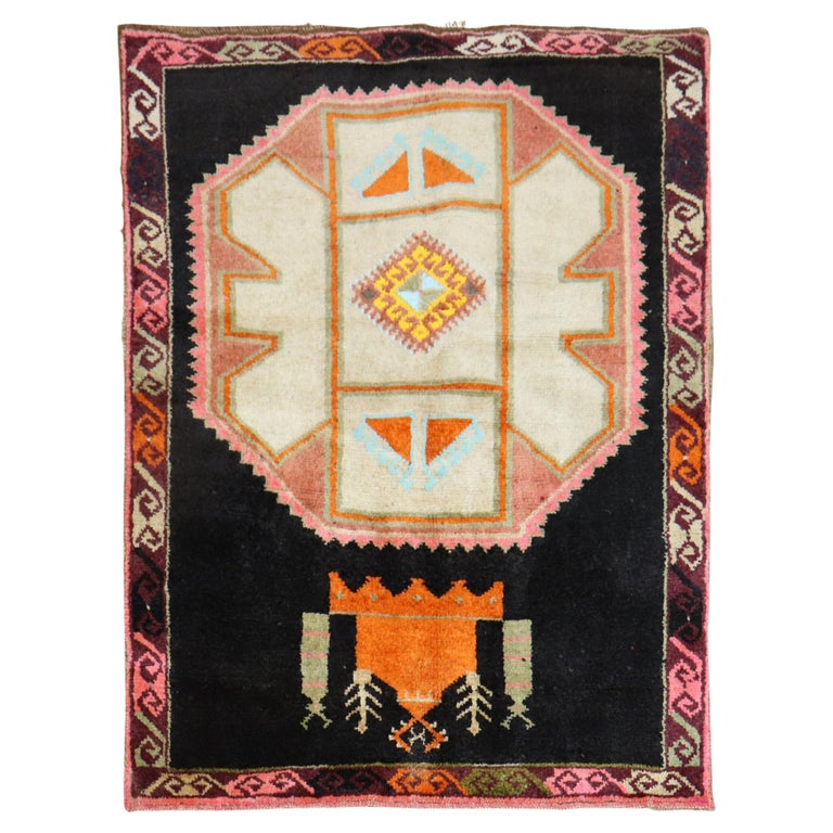 Turkish Rug Artist Distorted Wild Vintage Scatter Size Turkish Rug For Sale at 1stDibs