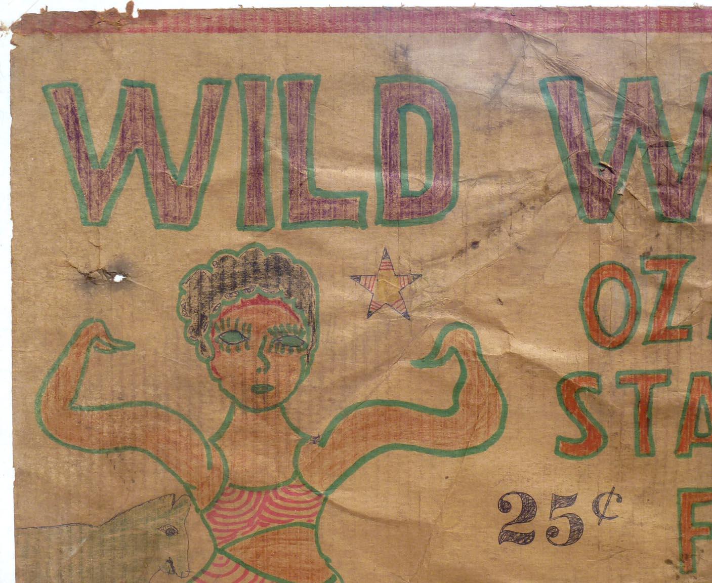 Folk Art Wild West-Tough Cowgirls by the Outsider Artist Lewis Smith Crayon, Ink, Marker For Sale