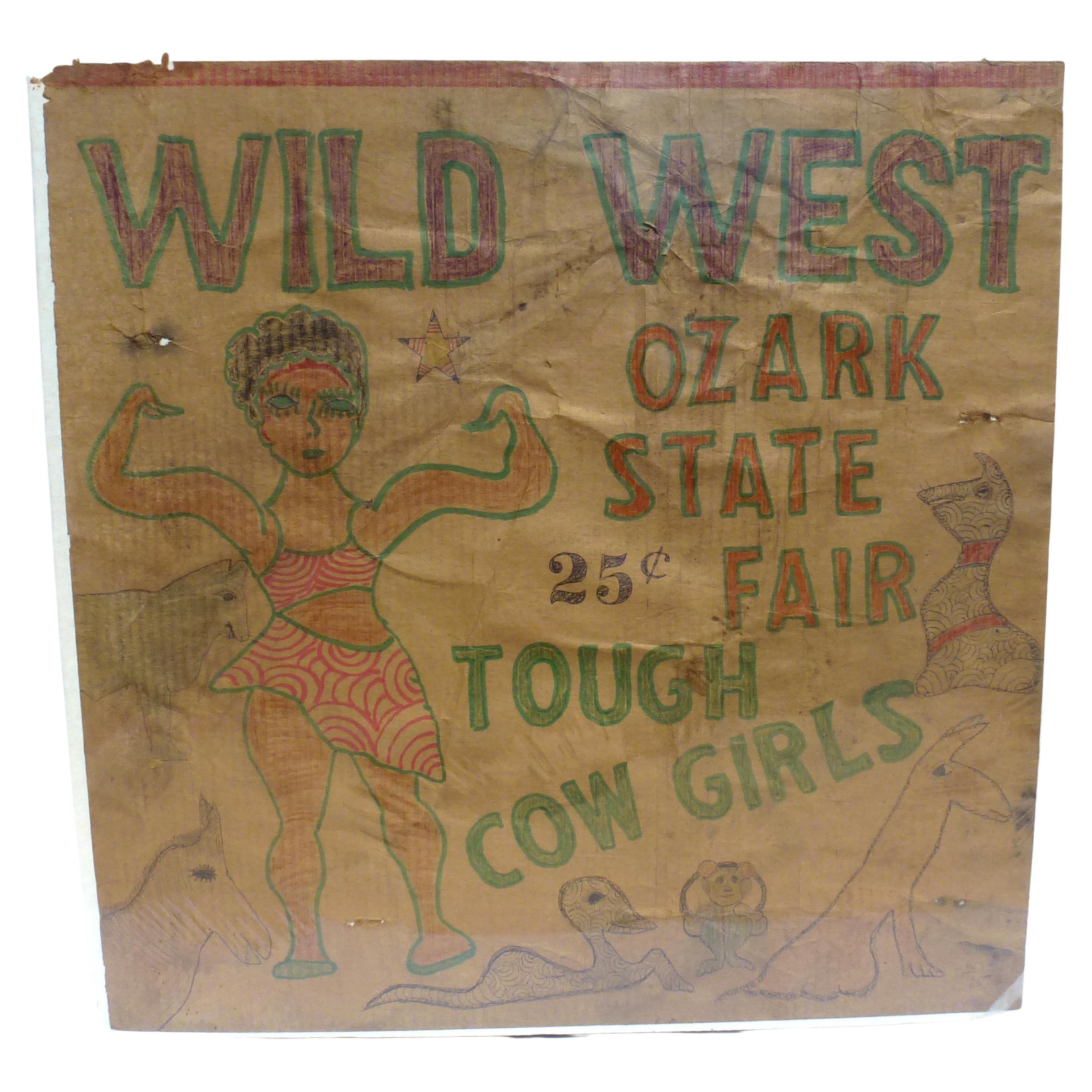 Wild West-Tough Cowgirls by the Outsider Artist Lewis Smith Crayon, Ink, Marker For Sale