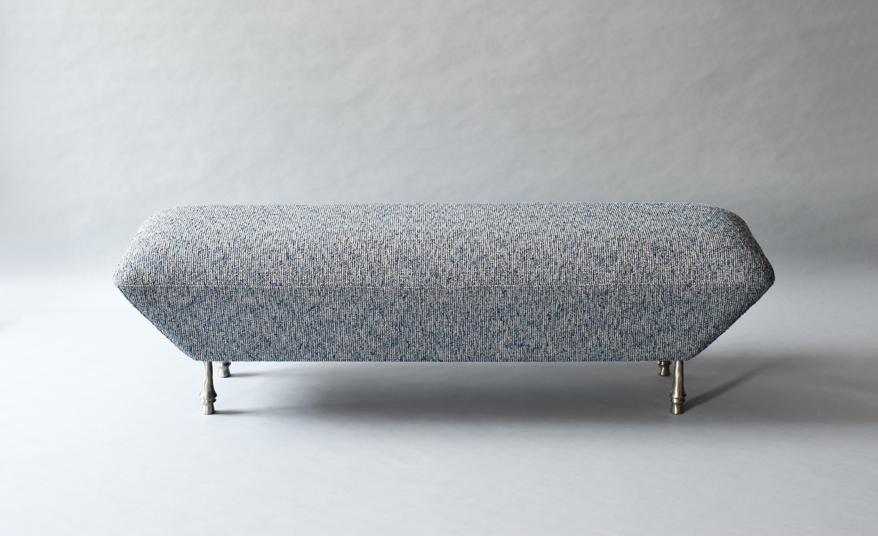 Contemporary Wilde Bench by DeMuro Das with Sculpted Seat and Hand-Cast Bronze Legs For Sale