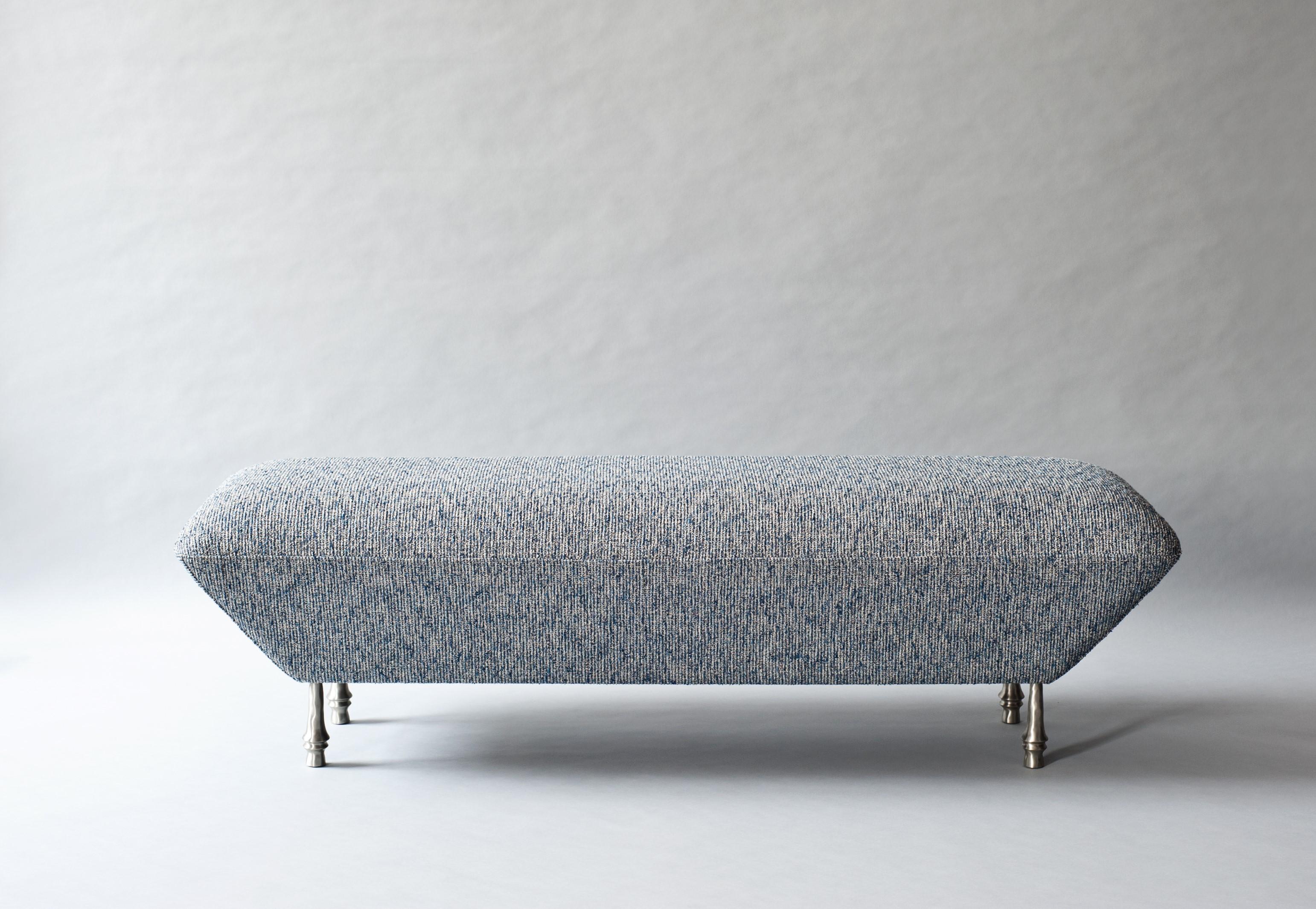 Organic Modern Wilde Bench by DeMuro Das with Sculpted Seat and Hand-Cast Nickel Silver Legs For Sale