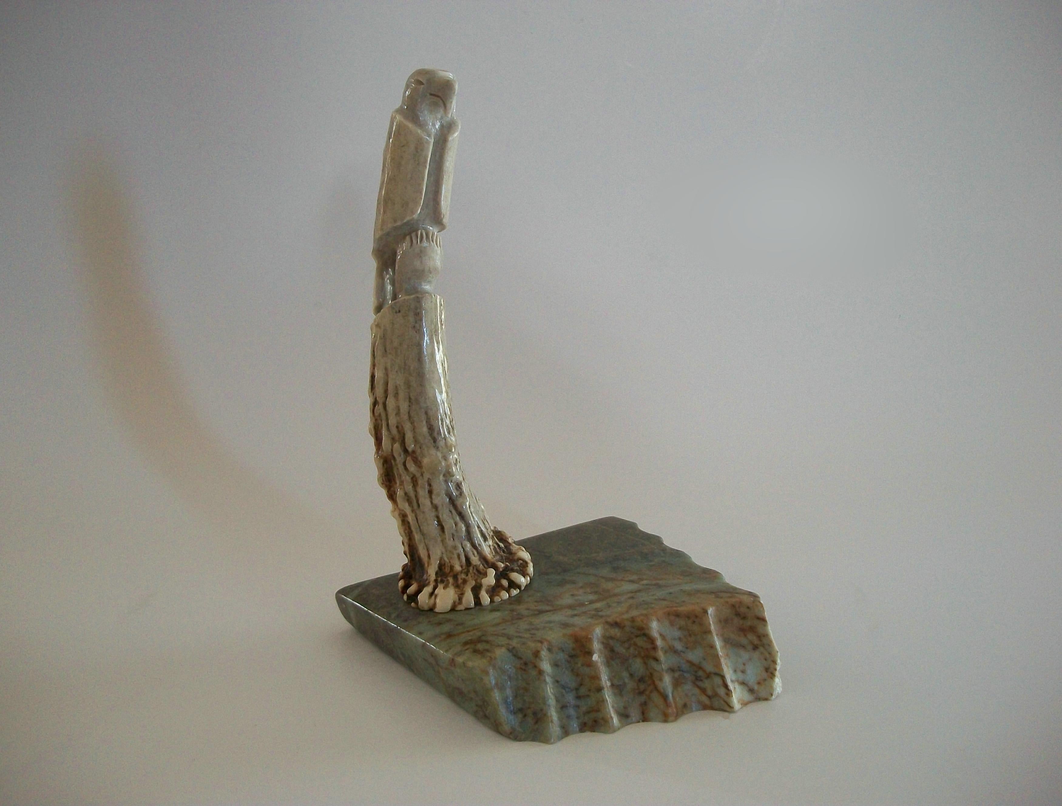 WILDE - Inuit Deer Antler & Stone Carving of an Eagle - Canada - Circa 2004 For Sale 8