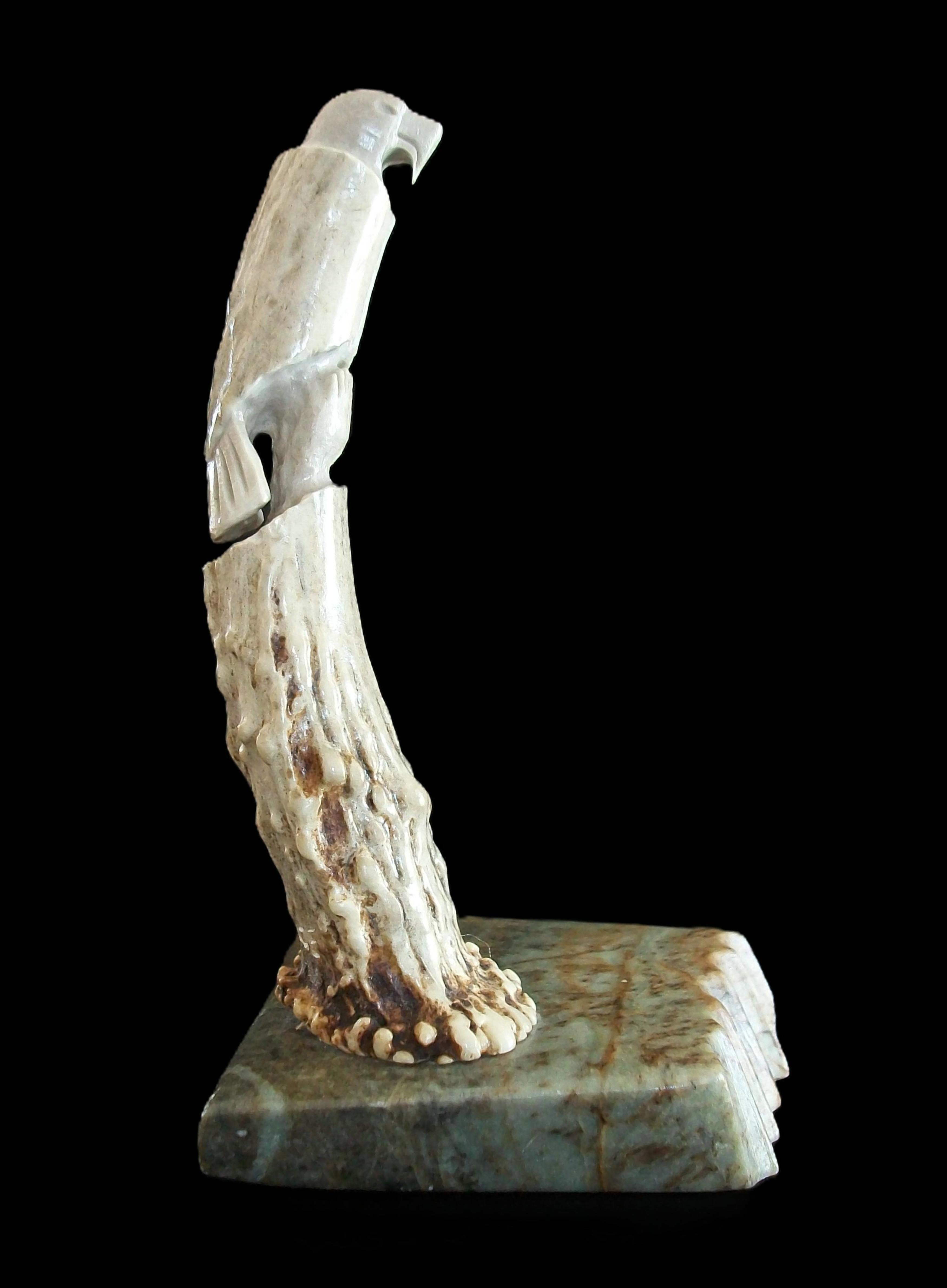 Contemporary WILDE - Inuit Deer Antler & Stone Carving of an Eagle - Canada - Circa 2004 For Sale