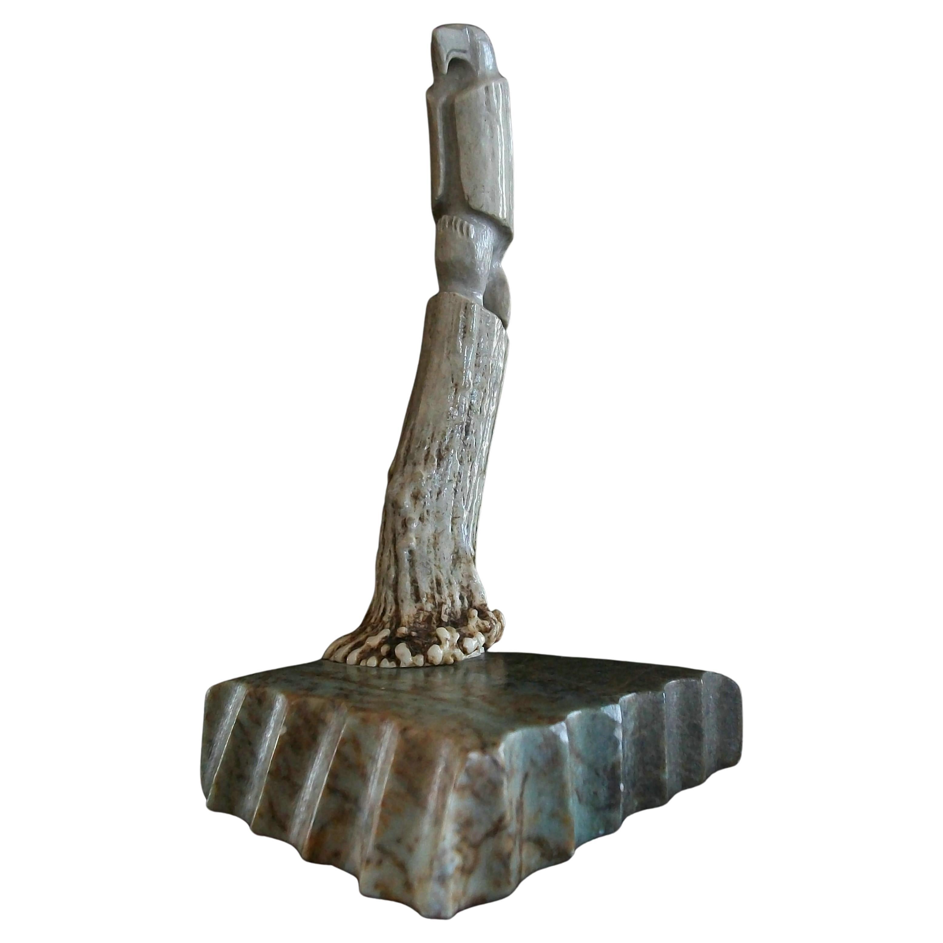 WILDE - Inuit Deer Antler & Stone Carving of an Eagle - Canada - Circa 2004 For Sale