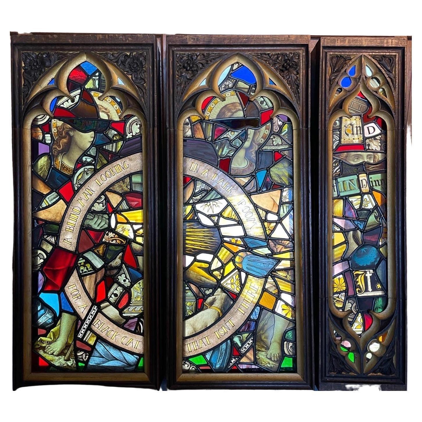 English ‘Wilde Trilogy’ Stained Glass Triptych By Tom Spencer For Sale