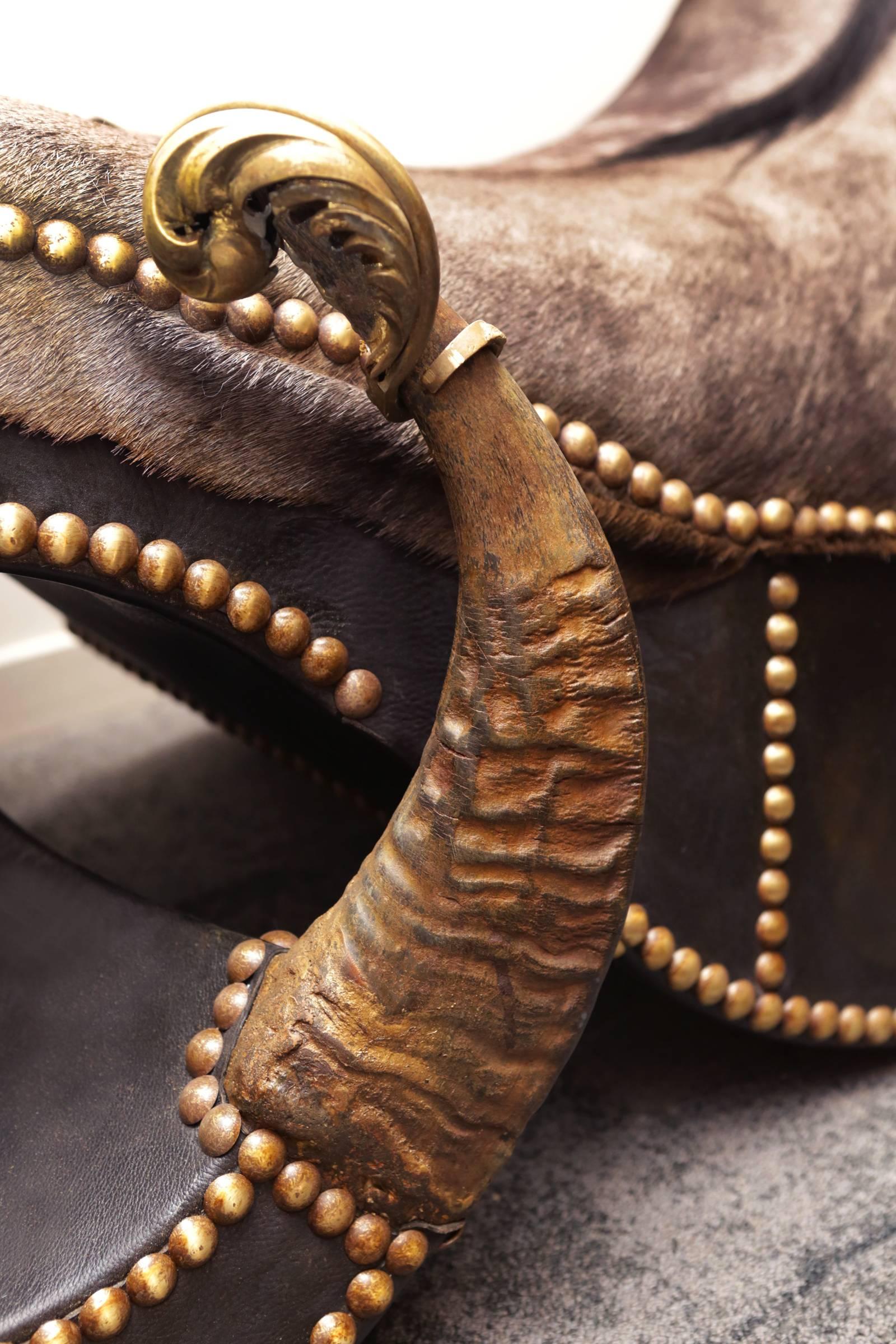 Contemporary Wildebeest Armchair with Zebu Horns