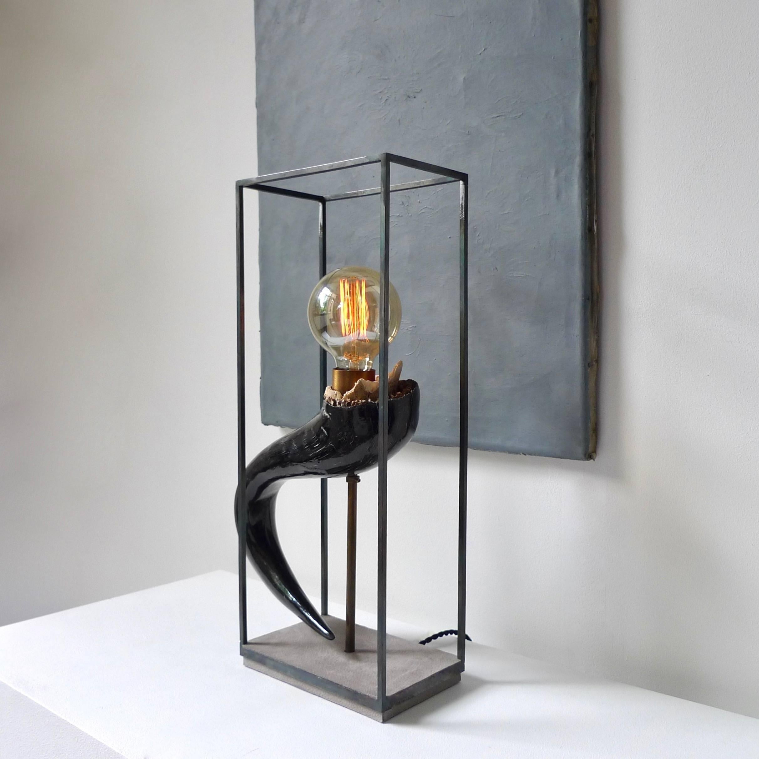 Leather Wildebeest Horn Table Lamp, Sander Bottinga For Sale