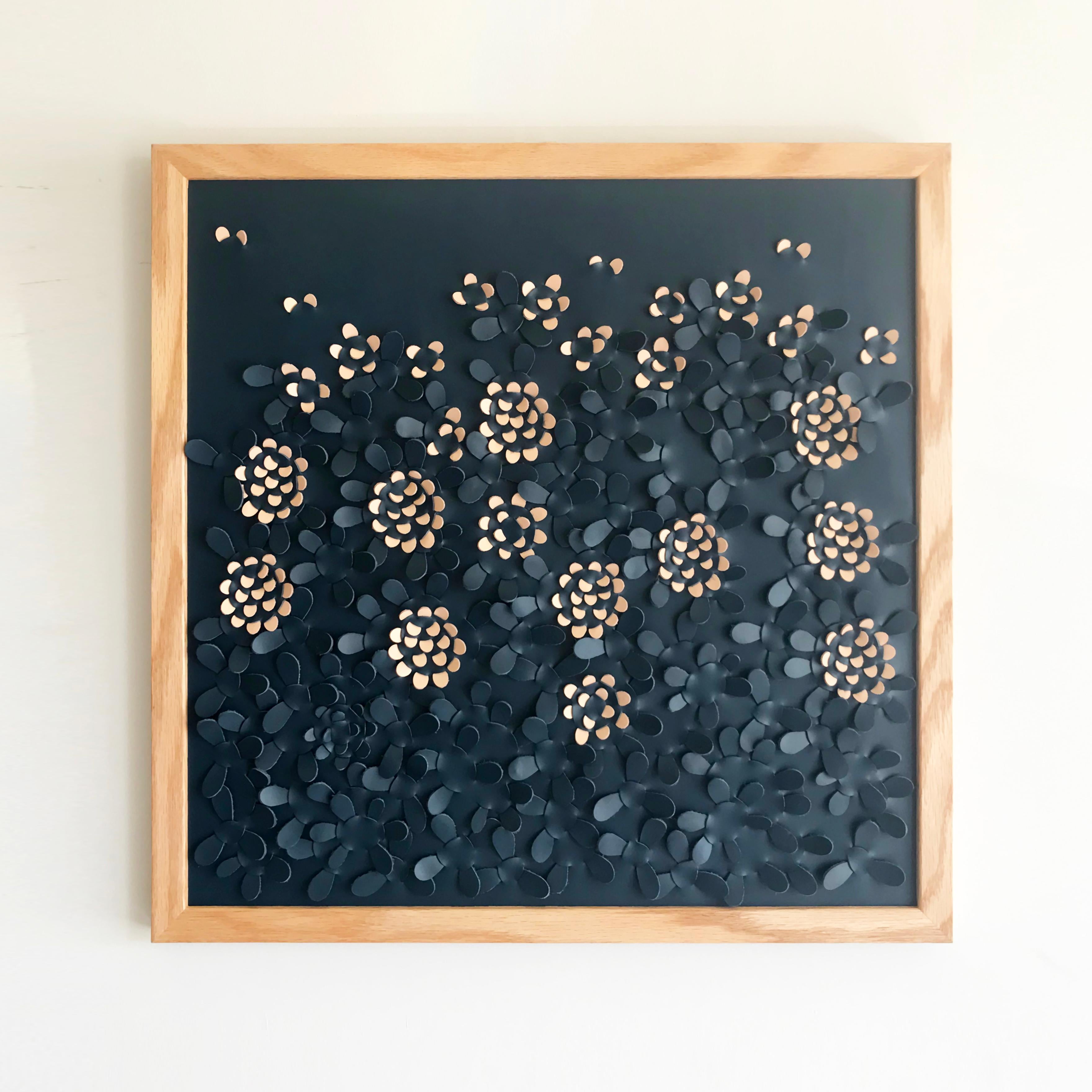 British Wildflower: a Piece of 3d Sculptural Blue and Pink Leather Wall Art For Sale