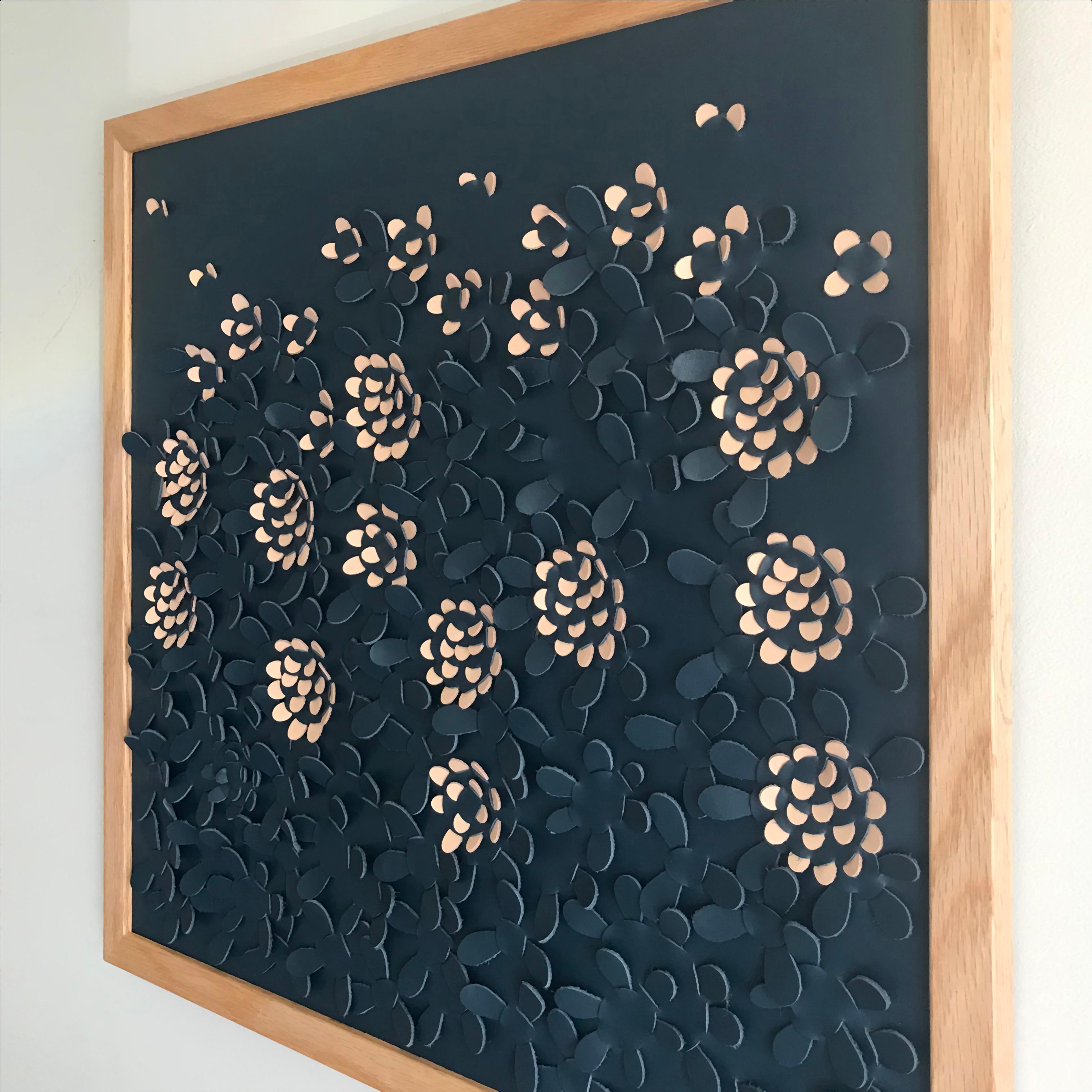 Wildflower: a Piece of 3d Sculptural Blue and Pink Leather Wall Art In New Condition For Sale In Margate, GB
