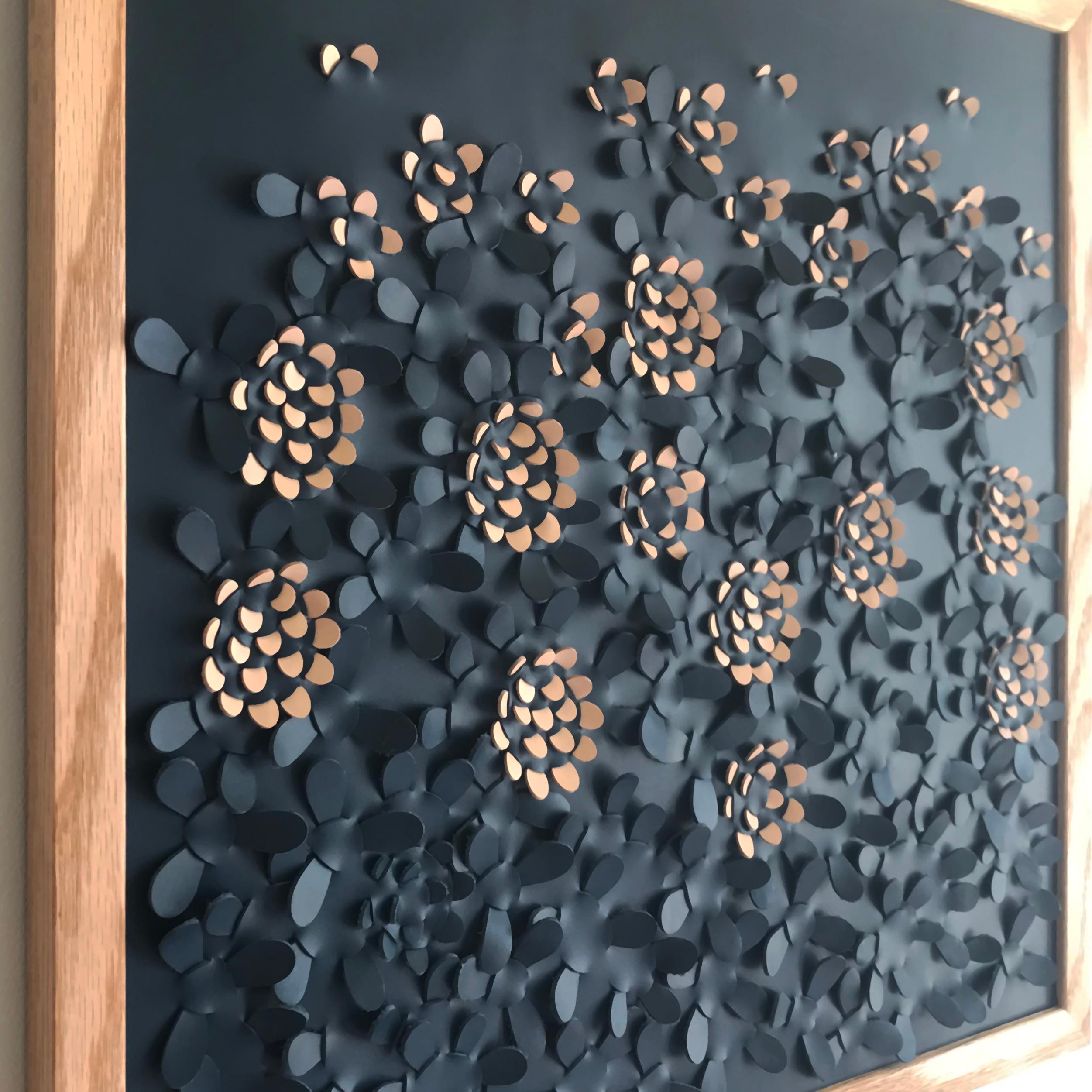 Contemporary Wildflower: a Piece of 3d Sculptural Blue and Pink Leather Wall Art For Sale