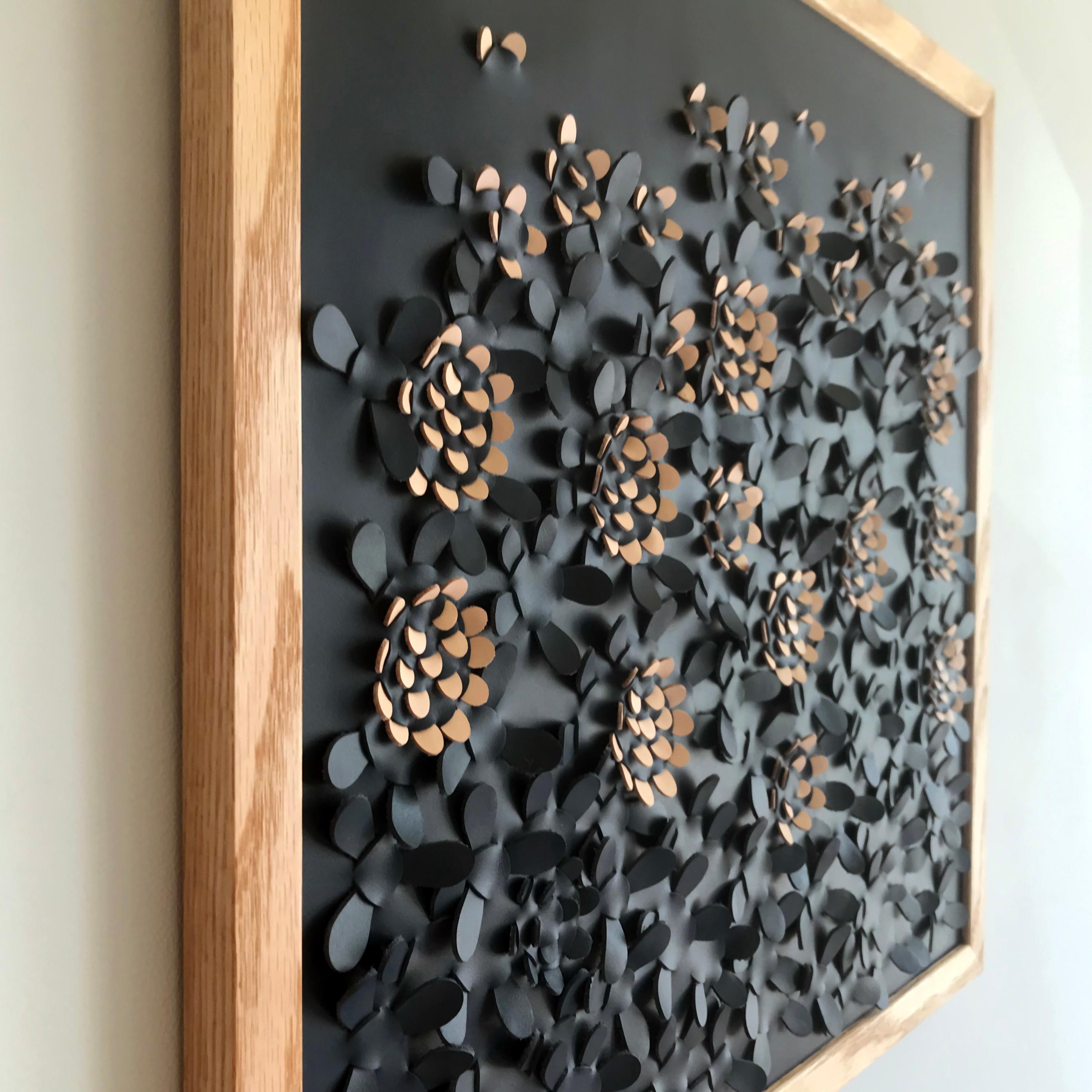 Wildflower: a Piece of 3d Sculptural Blue and Pink Leather Wall Art For Sale 2