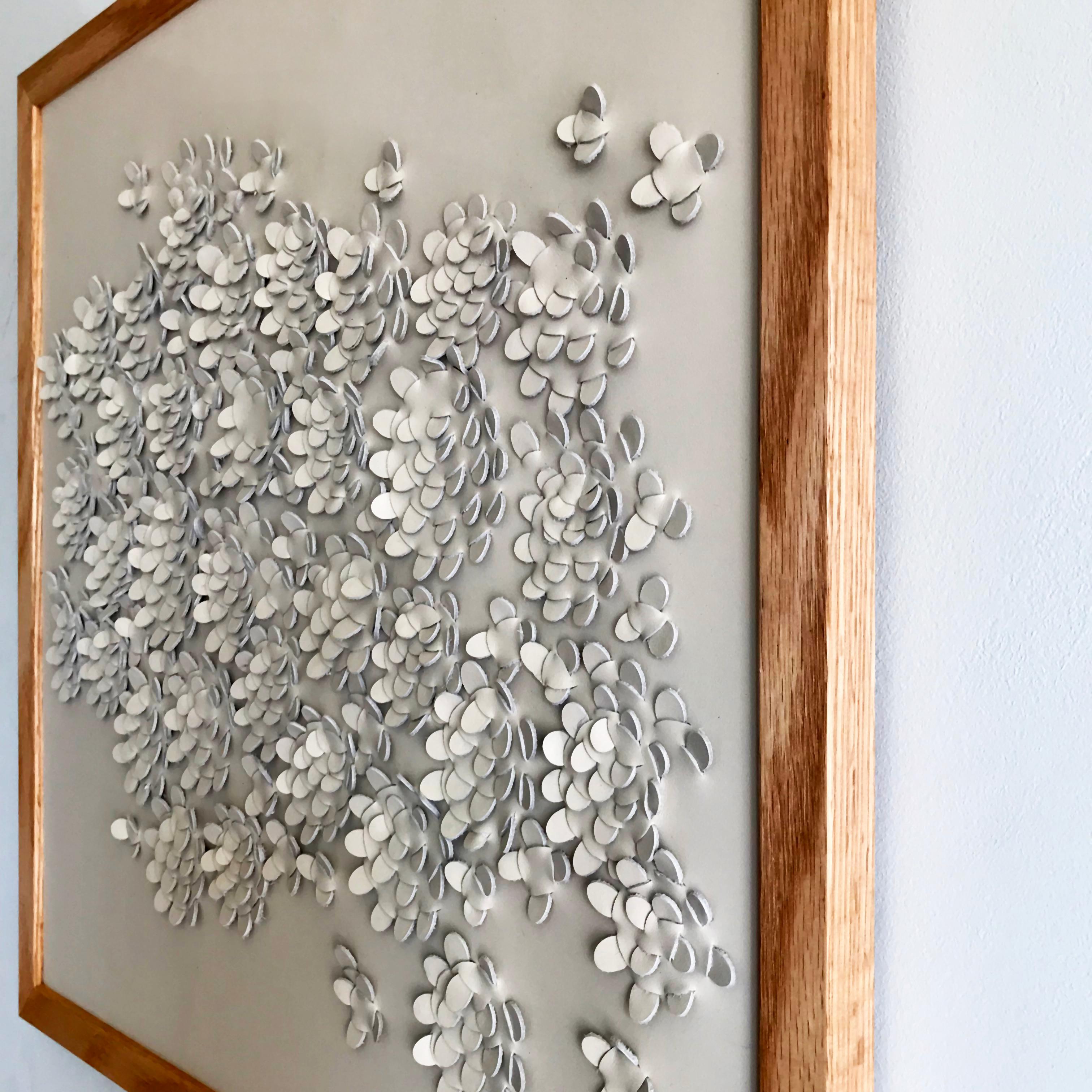 Modern Wildflower: A Piece of 3D Sculptural Cream Leather Wall Art For Sale
