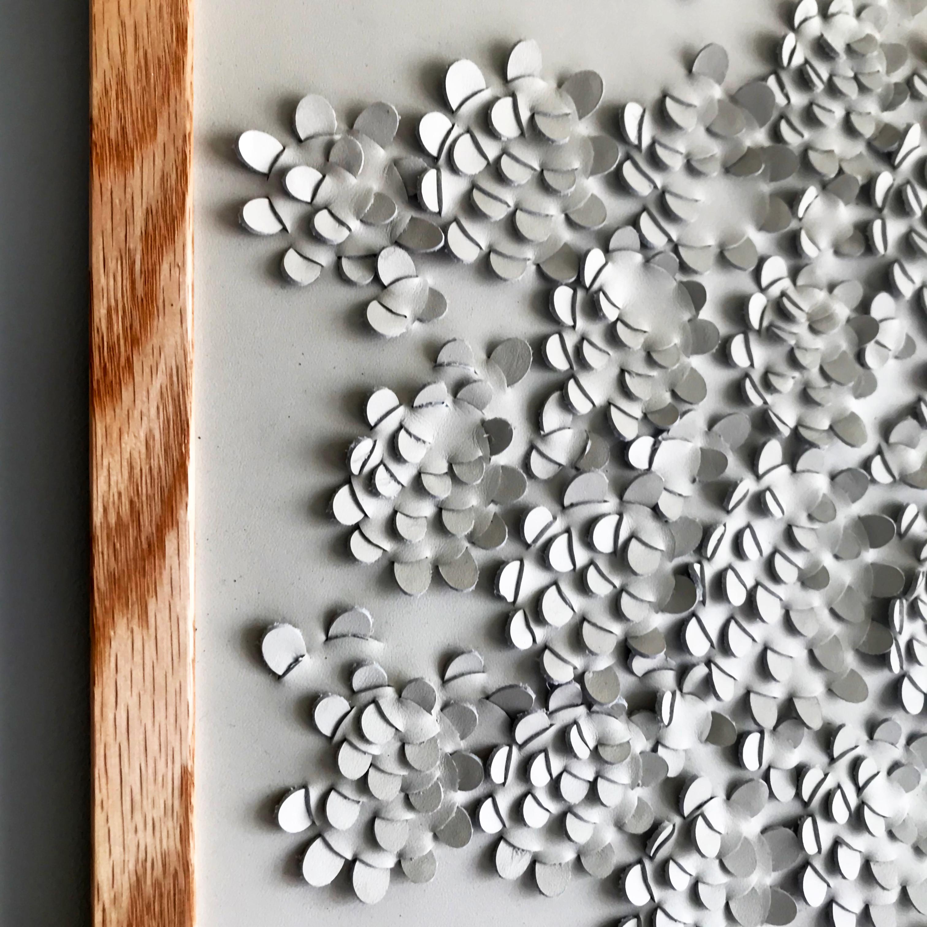 Hand-Crafted Wildflower: A Piece of 3D Sculptural Cream Leather Wall Art For Sale