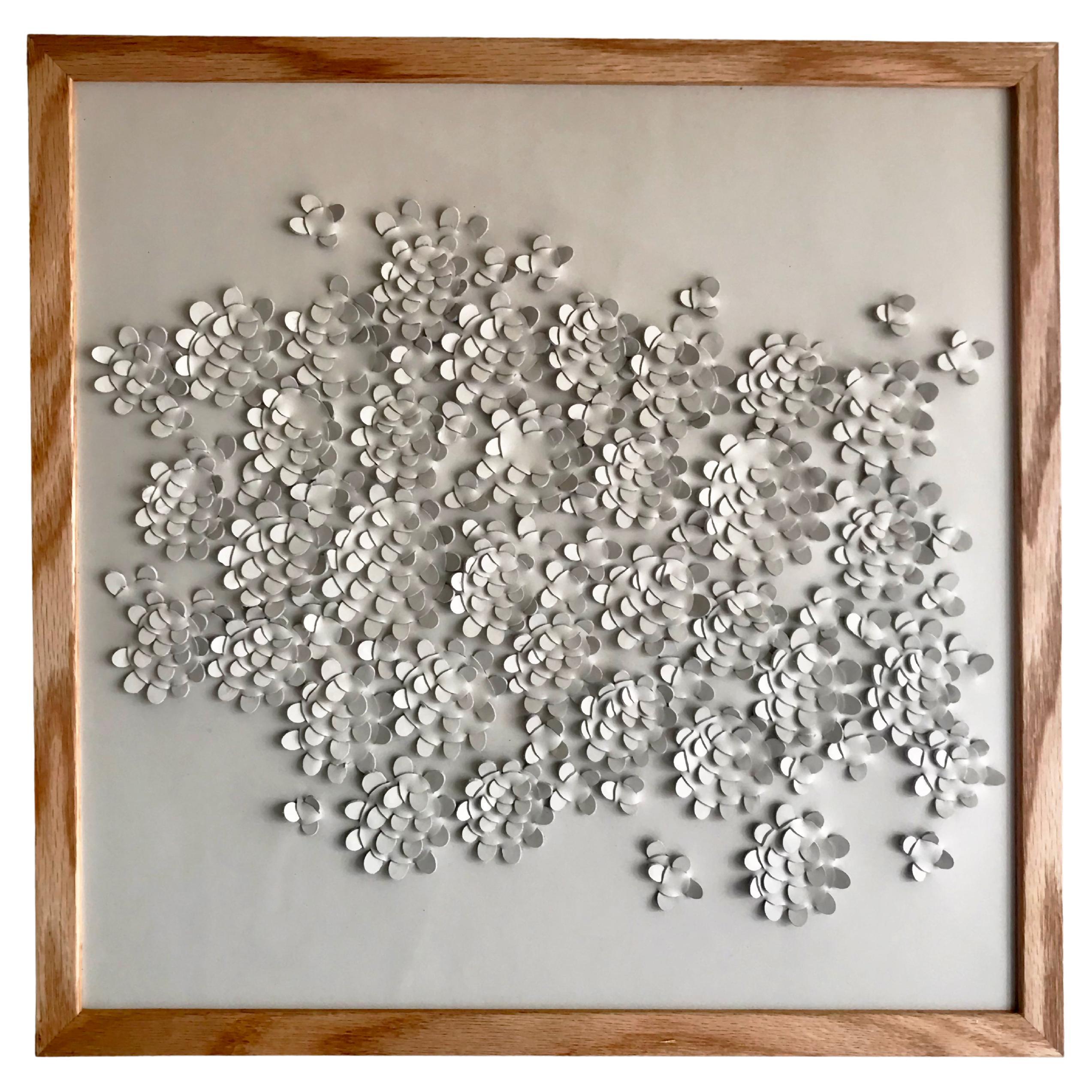 Wildblume: Ein Stück 3D-Skulptur Cremefarbenes Leder Wandkunstwerk