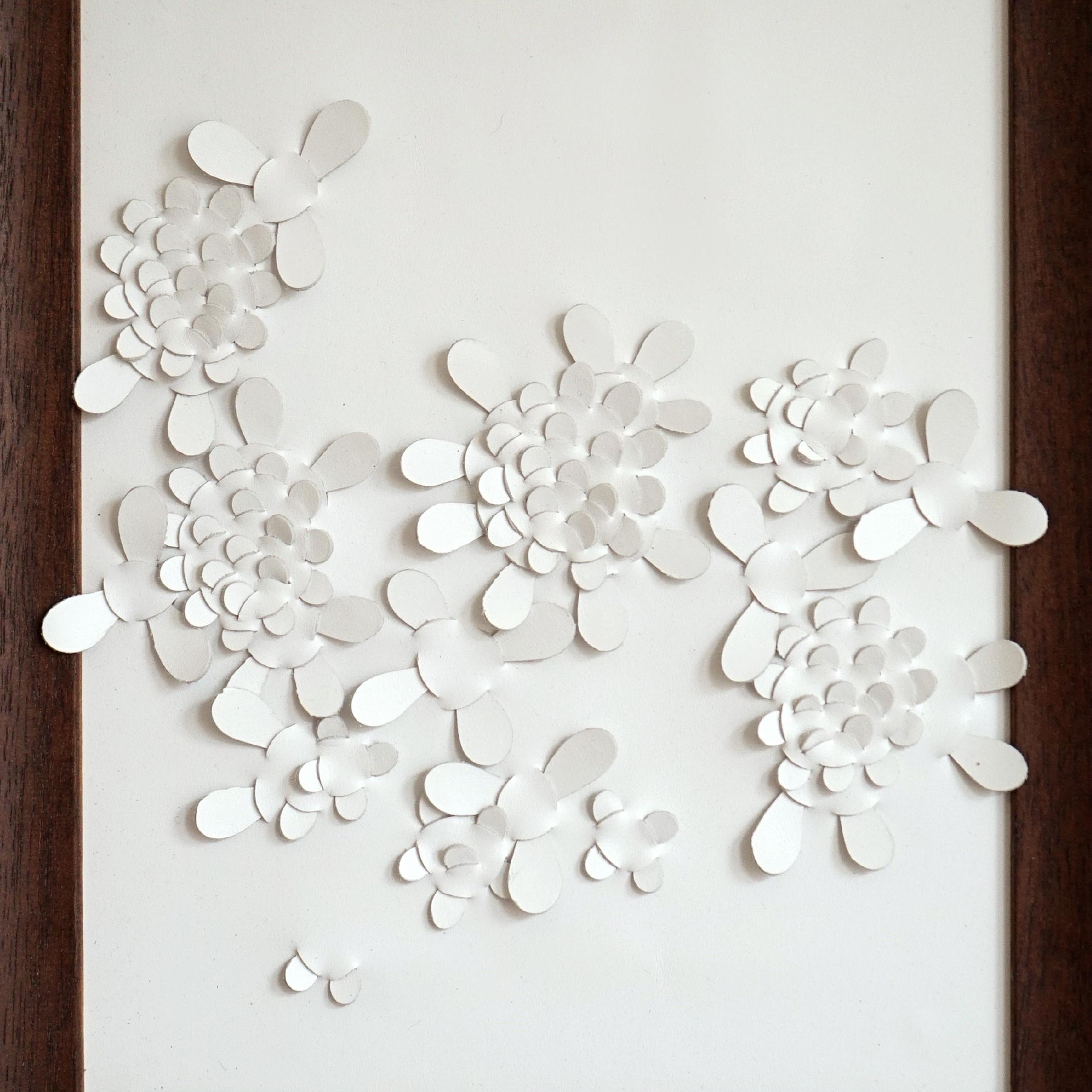 Modern Wildflower: A Piece of 3D Sculptural White Leather Wall Art For Sale