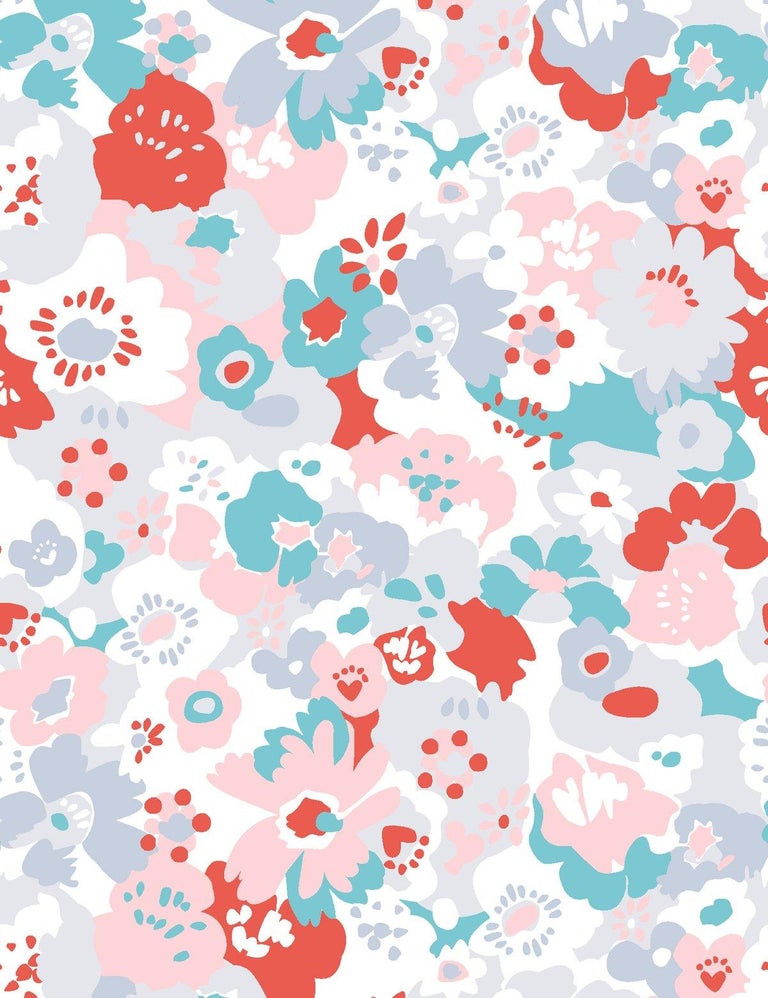 Wildflower Designer Wallpaper In Lola Red Turquoise Pink And