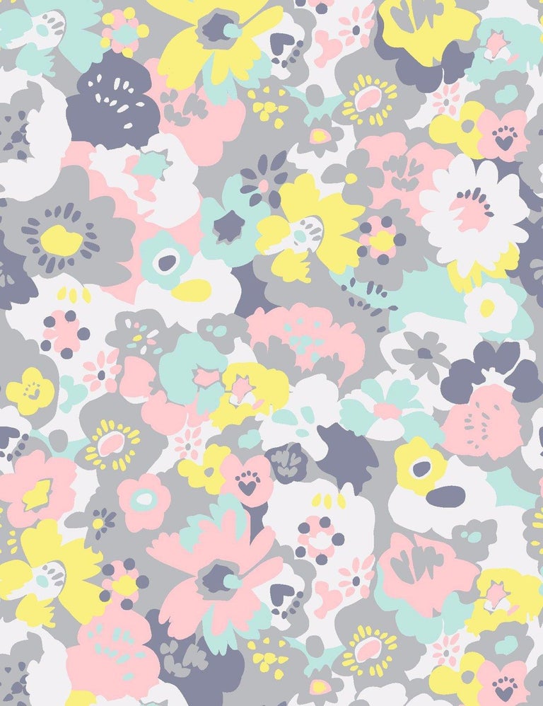 Wildflower Designer Wallpaper in Neapolitan 'Pink, Yellow, Mint and Grey' In New Condition For Sale In Brooklyn, NY