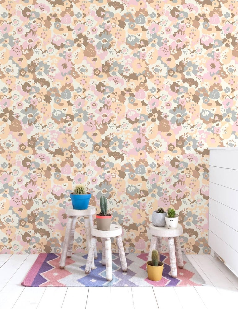 Wildflower Designer Wallpaper in Sundae �Peach, Pink