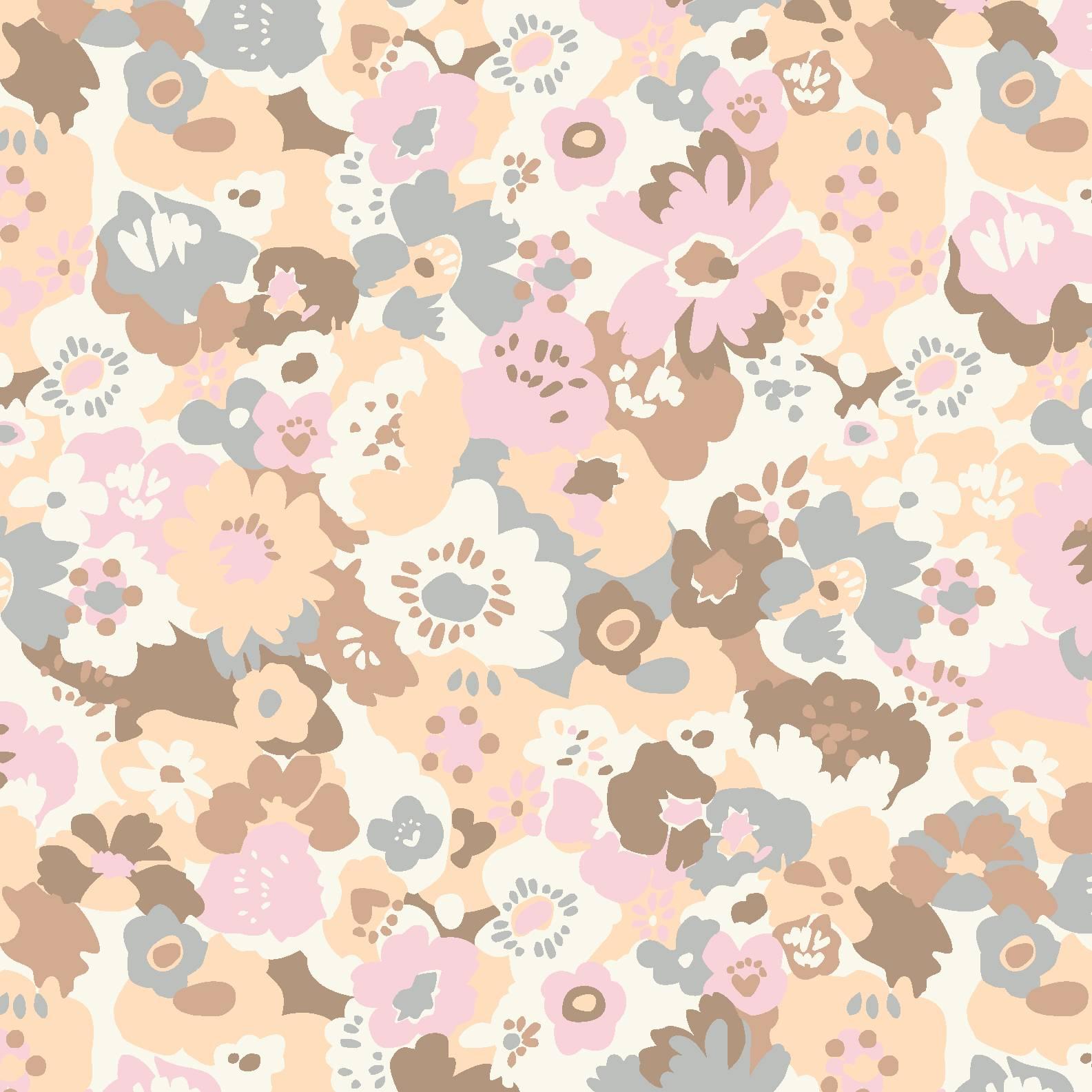 Wildflower Designer Wallpaper in Sundae 'Peach, Pink, Brown and Grey' For Sale