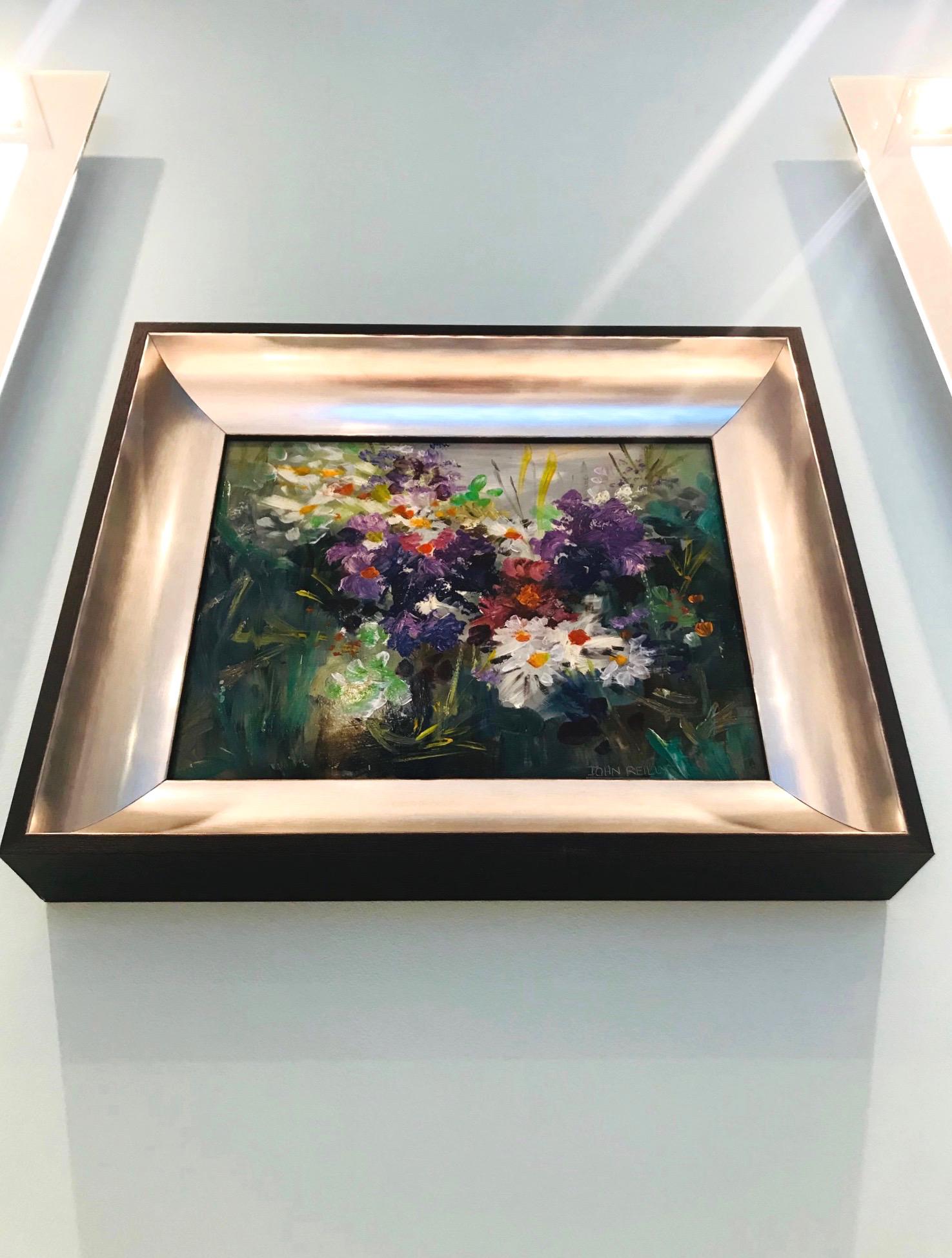 Ebonized Wildflowers Impressionist Still Life Painting in Custom Frame by John Reilly