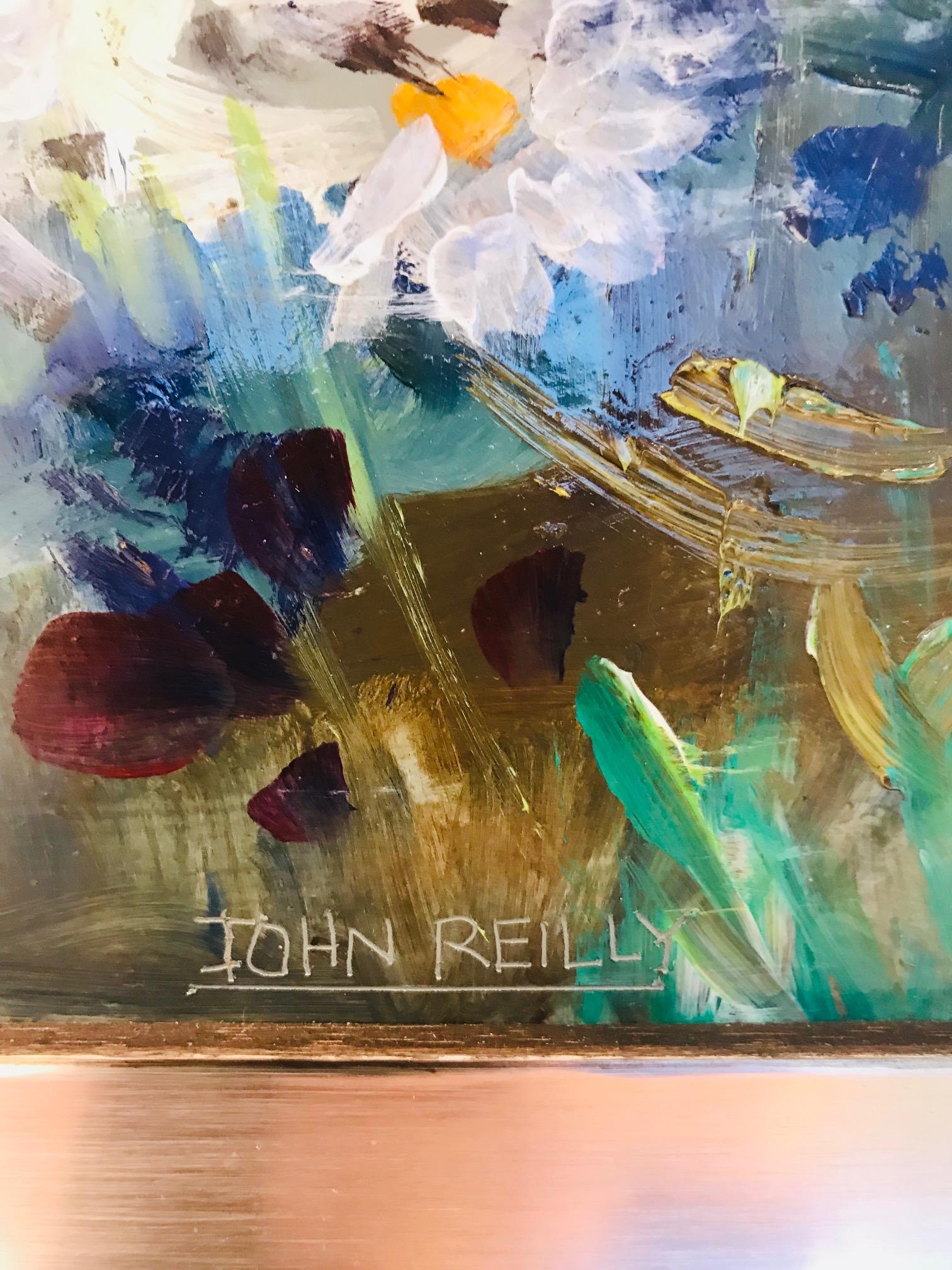 Contemporary Wildflowers Impressionist Still Life Painting in Custom Frame by John Reilly