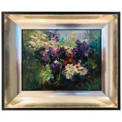 Wildflowers Impressionist Still Life Painting in Custom Frame by John Reilly