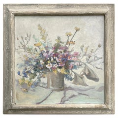 Vintage Wildflowers Oil on Canvas by Amelia da Forno Casorato - Italy 1930