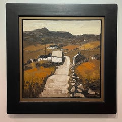 'Y garn' Welsh Rural Landscape Painting of cottage and path, orange, yellow