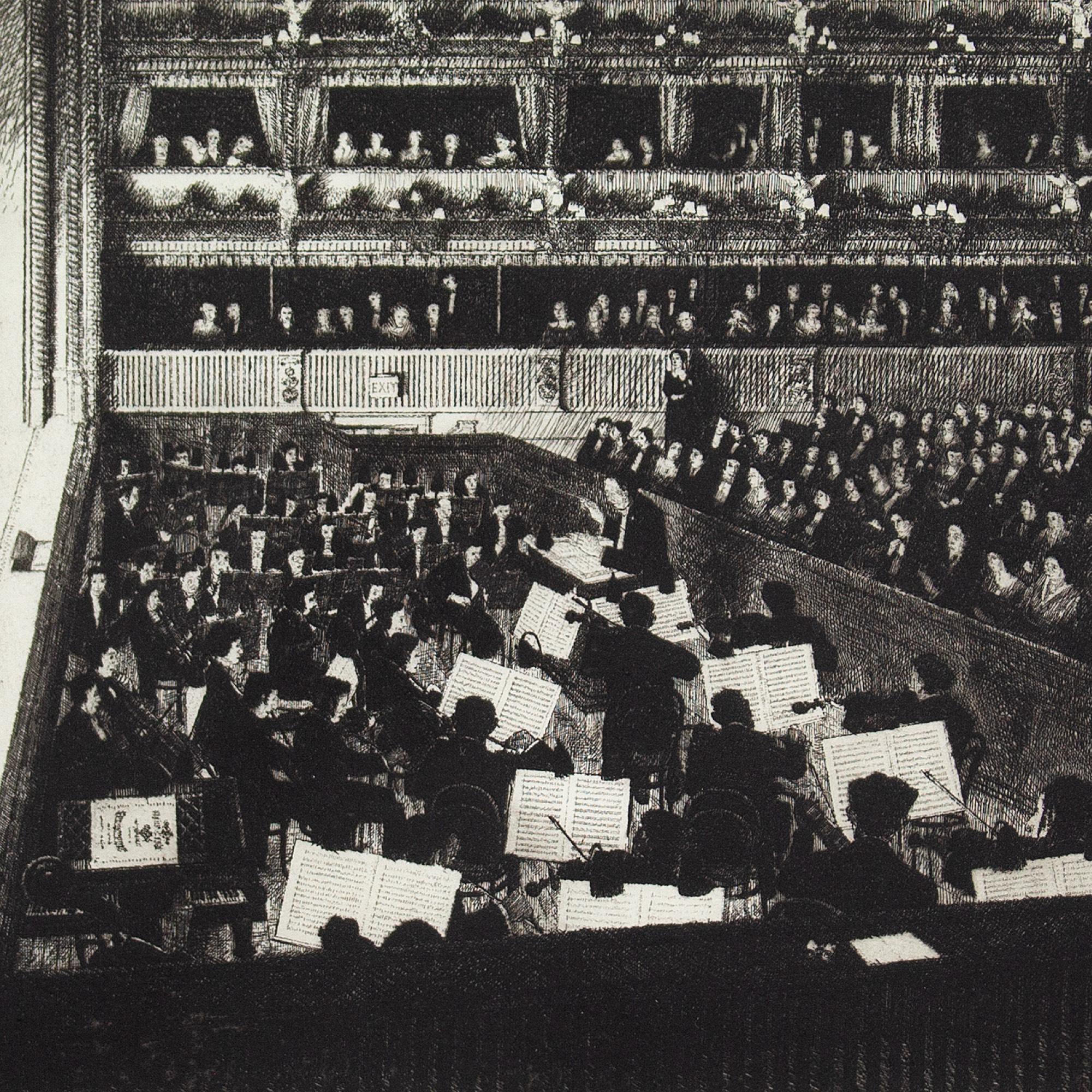 Wilfred Fairclough, Orchestra At The Royal Opera House, Etching 1