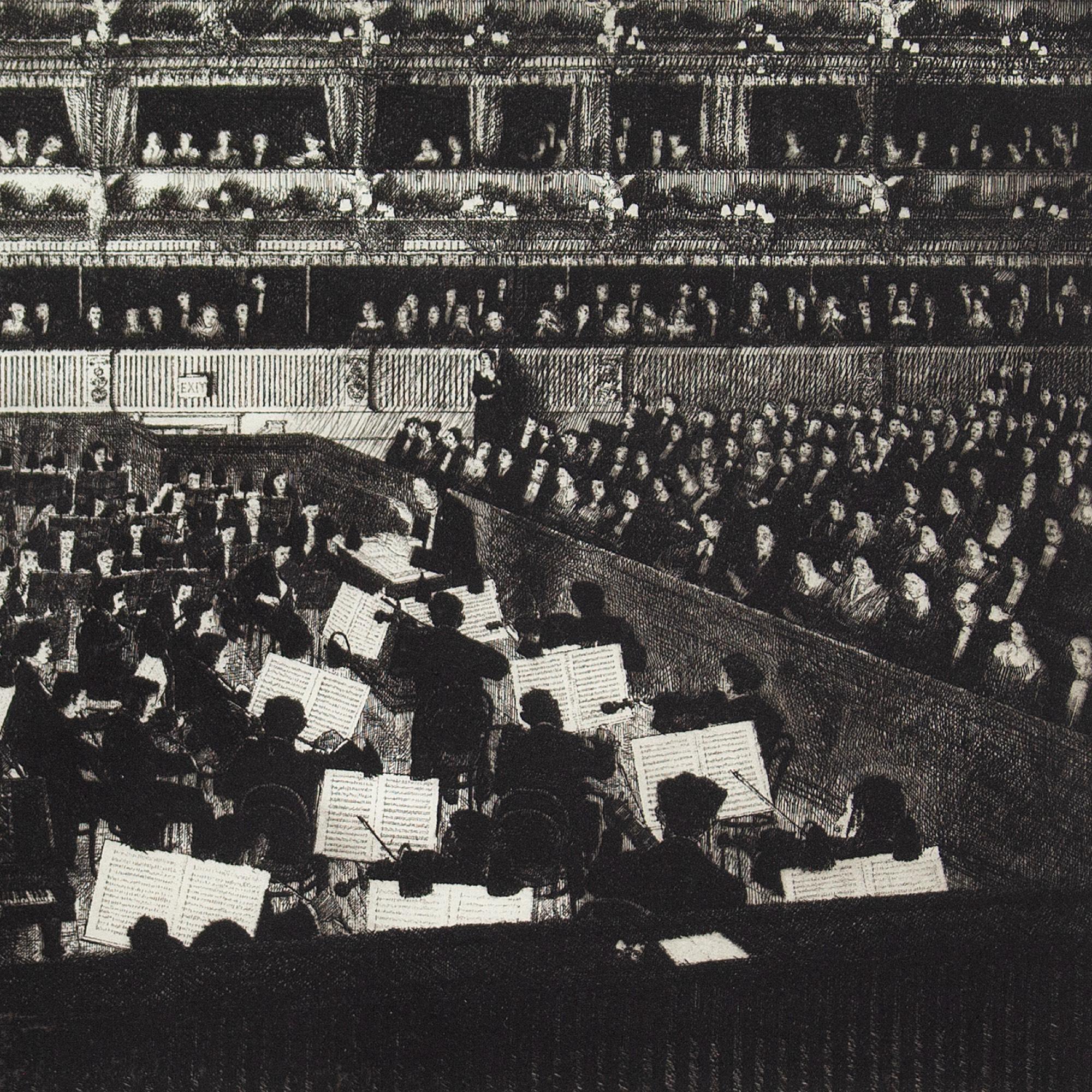 Wilfred Fairclough, Orchestra At The Royal Opera House, Etching 2